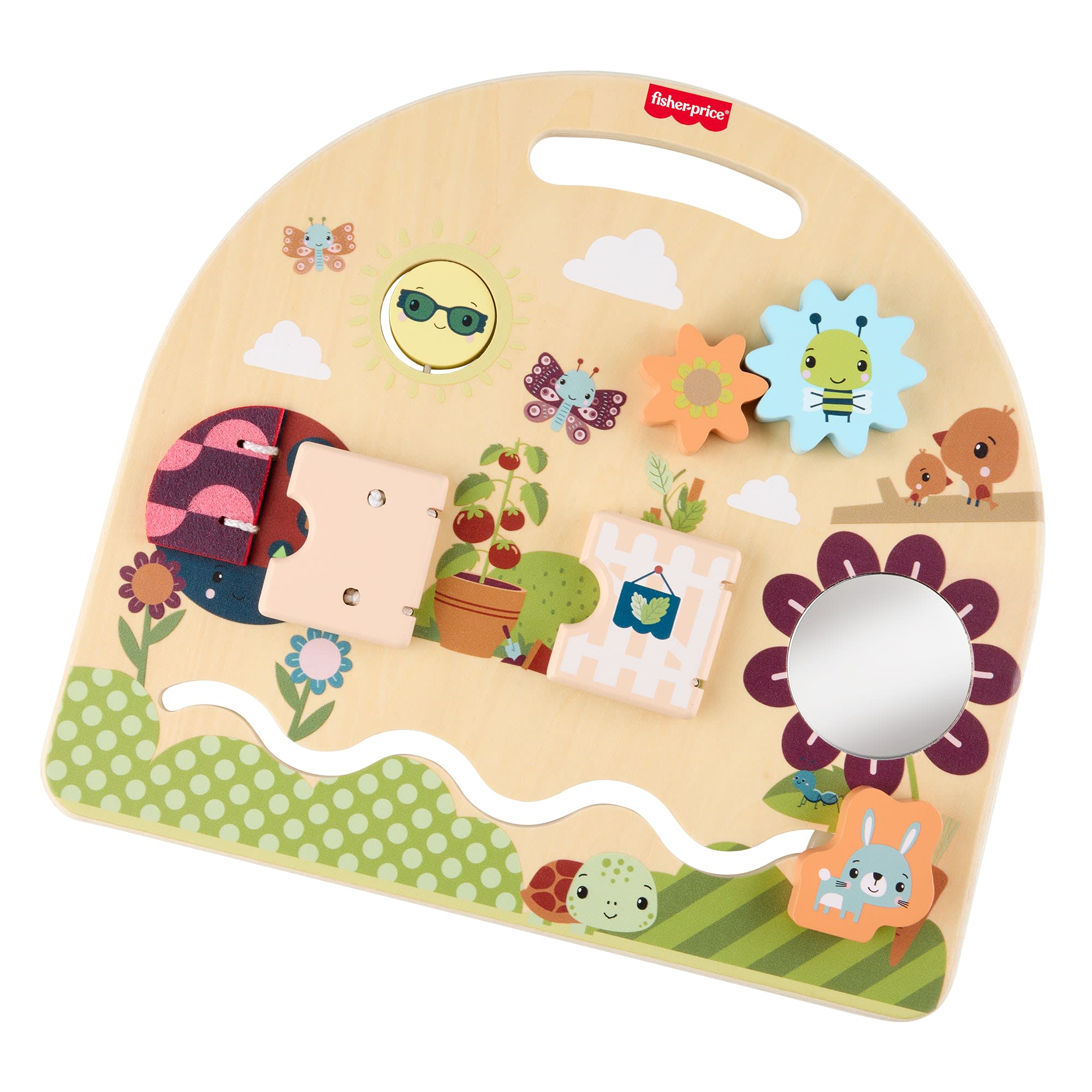 03ddc3b4c4764be82e228f5fca7f29a816994cee Fisher-Price Wooden Take-Along Activity Station, Wood Busy Board For Baby & Toddler - Image 1