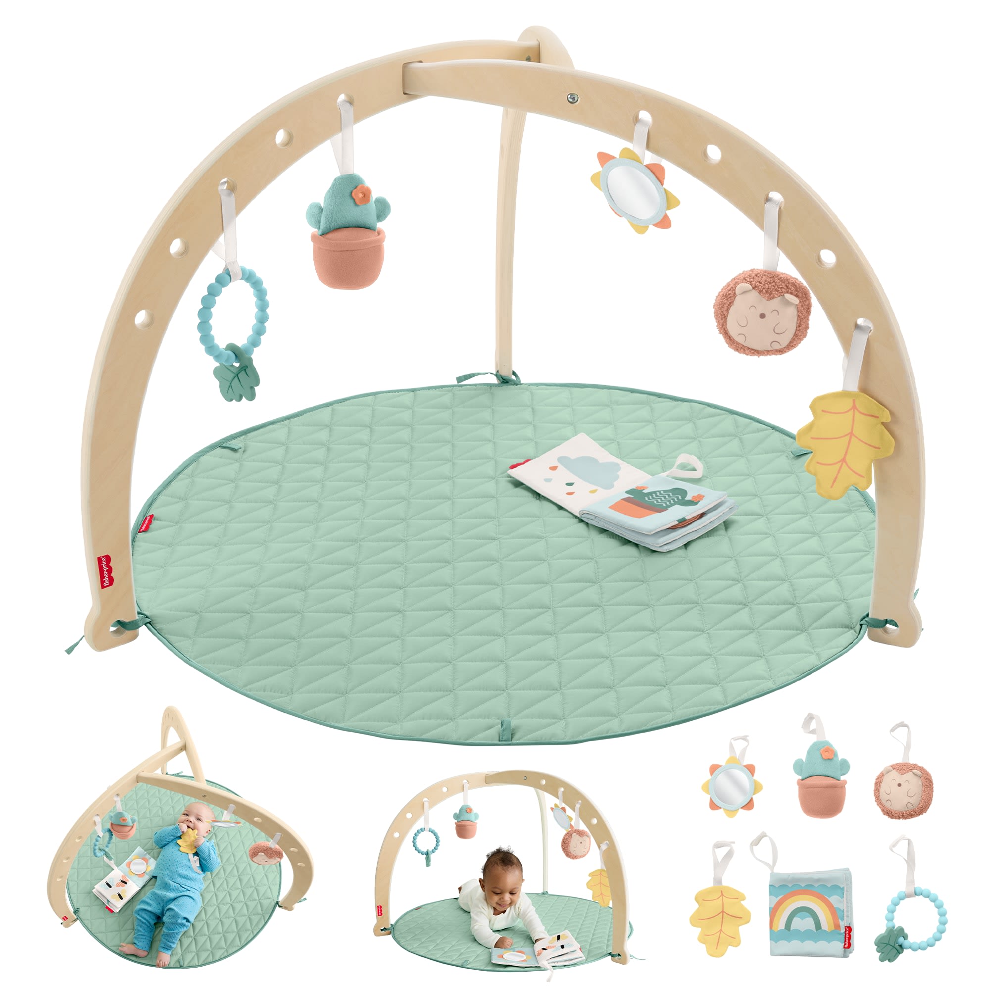 04f8f9017da7df9f83f82b35f3c8352579105dcf_1ef8e7dd-d010-4c47-bd65-5a395d0b4b57 Fisher-Price Wooden Lay And Play Deluxe Activity Gym Baby Playmat With Developmental Toys - Image 1