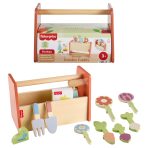 Fisher-Price Tiny Garden Wooden Garden Caddy Pretend Play Set With Tools For Kids, 12 Wood Pieces