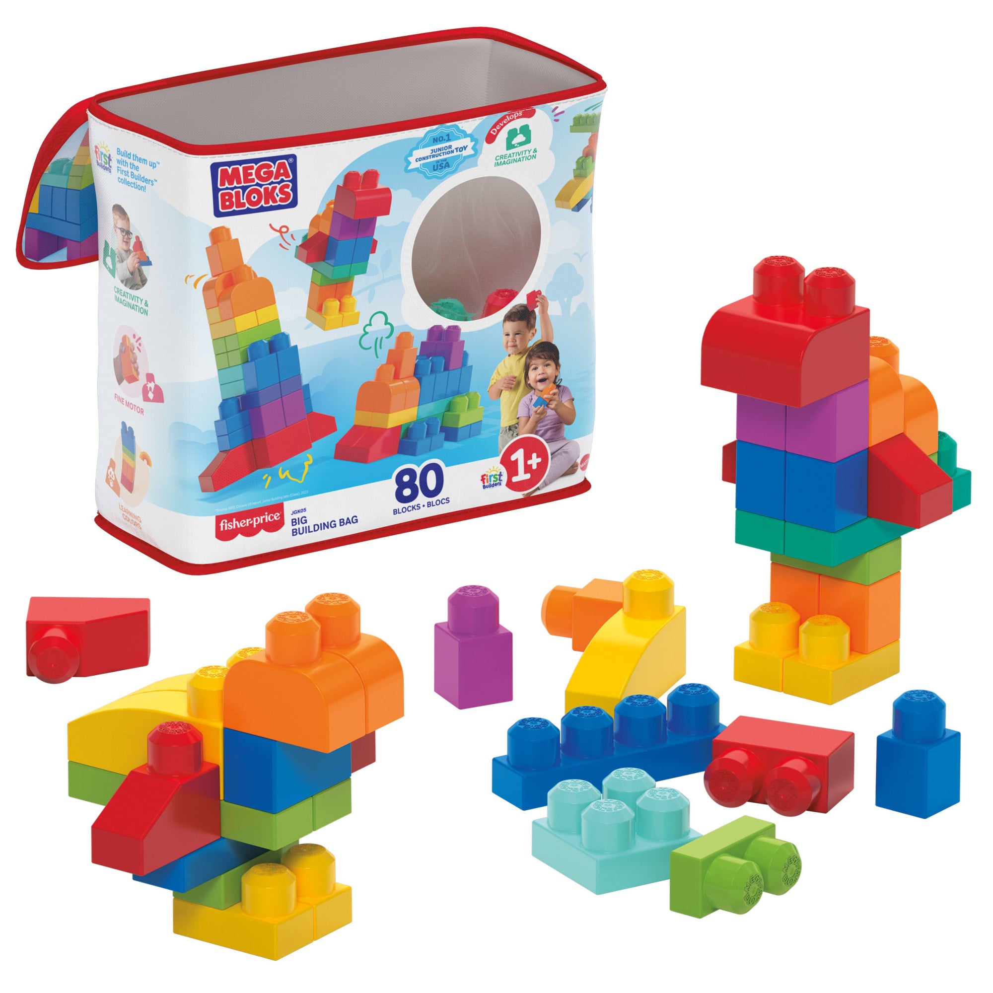 0d81e5c406db03e69fc61ee39cd9ded6e19db76f MEGA BLOKS First Builders Big Building Bag Toy Blocks With Storage Bag (80 Pieces) For Toddler - Image 1
