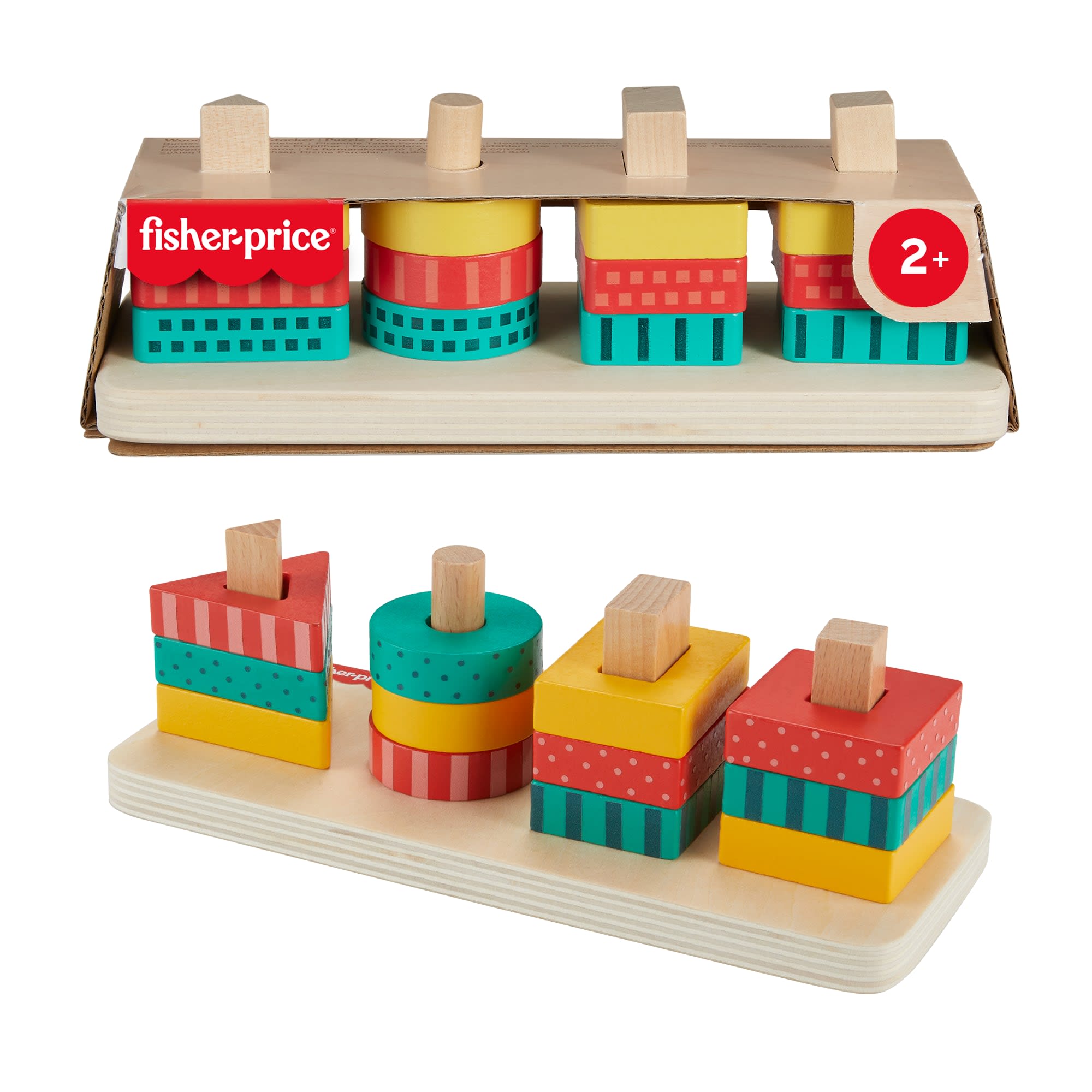 0fd66120d5d46d5c3edd57e820baad6ad3108501 Fisher-Price Wood Toddler Toy Shape Stacker, 13-Piece Wooden Sorting Activity For Fine Motor Play Preschool Kids Ages 2+ Years - Image 1
