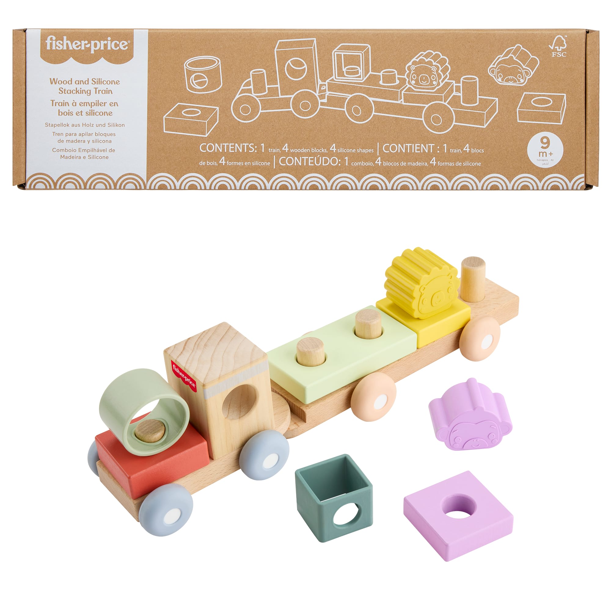 0ff2a295a575307ca102710441522b943f0d1938 Fisher-Price Wood And Silicone Stacking Train, 9-Piece Baby & Toddler Activity Toy - Image 1