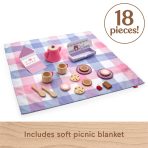 Fisher-Price Wooden Picnic Tea Set For Kids With Blanket, Wood Cups & Saucers, 18 Pieces - Image 4