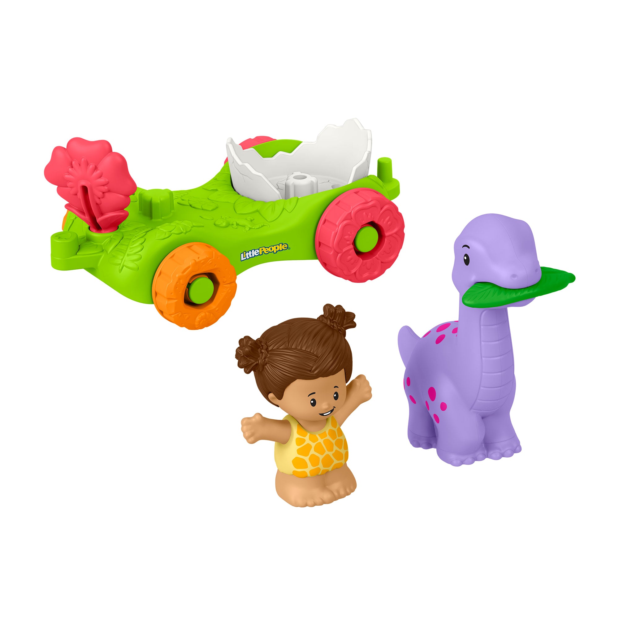 1be7950fd20f104623e50d900d5ca200c6ee7837 Fisher-Price Little People Dinosaur Parade Egg Car & Figure Set Toddler Toy, 3 Pieces - Image 1