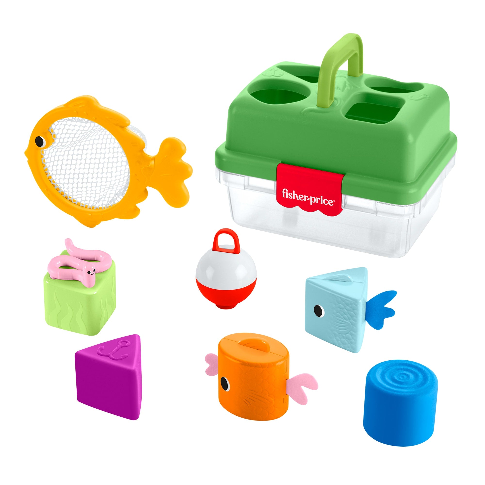1d71b21956d52a4563d64af0132818ca72d8a6c5 Fisher-Price Friendship Forest Sort & Store Tackle Box Baby Toy With 6 Shape Blocks & Fishing Net - Image 1