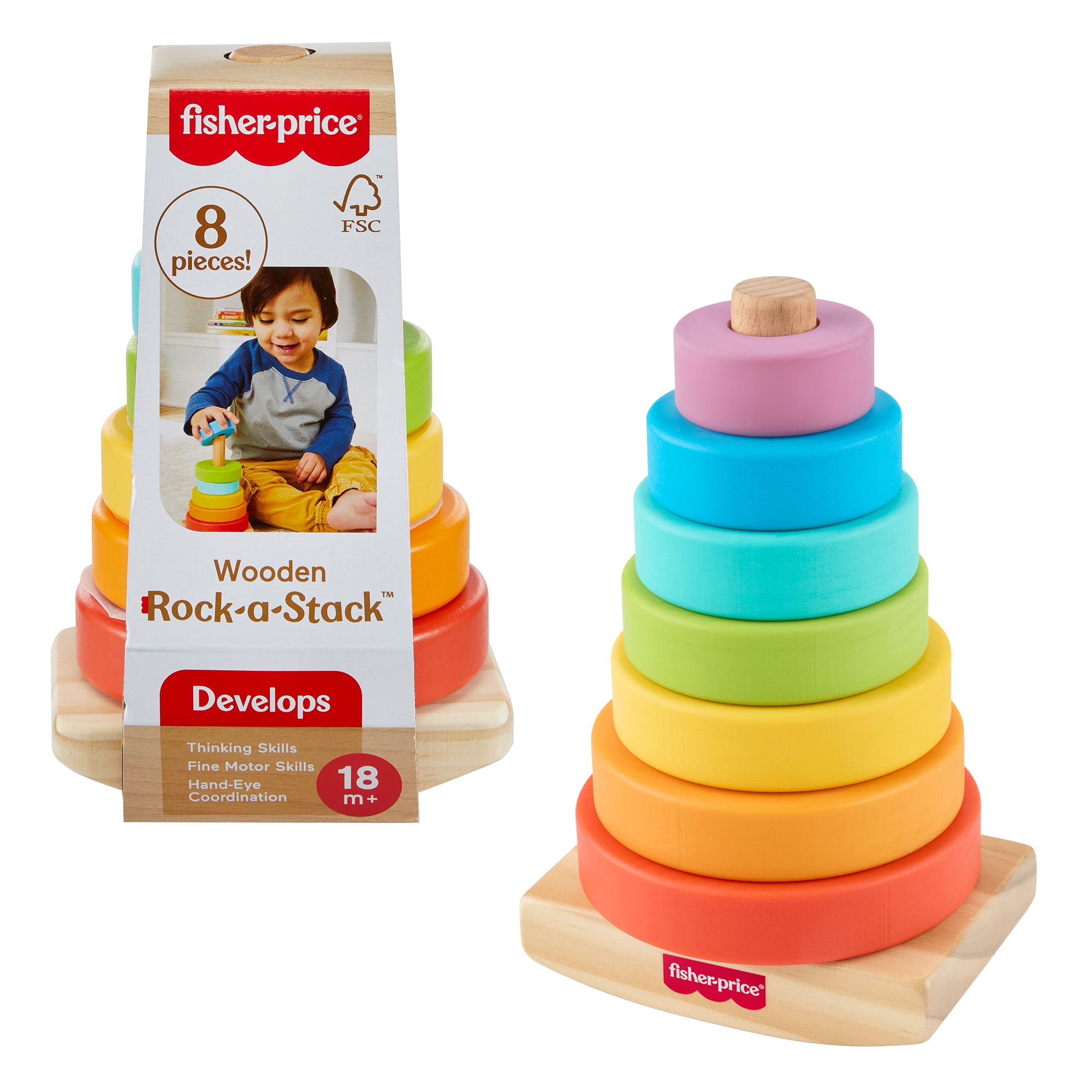 347473fb85bf89050889325cd6ed1ae241c1e9cf Fisher-Price Wooden Rock-A-Stack, Toddler Ring-Stacking Activity Toy With 8 Wood Pieces - Image 1