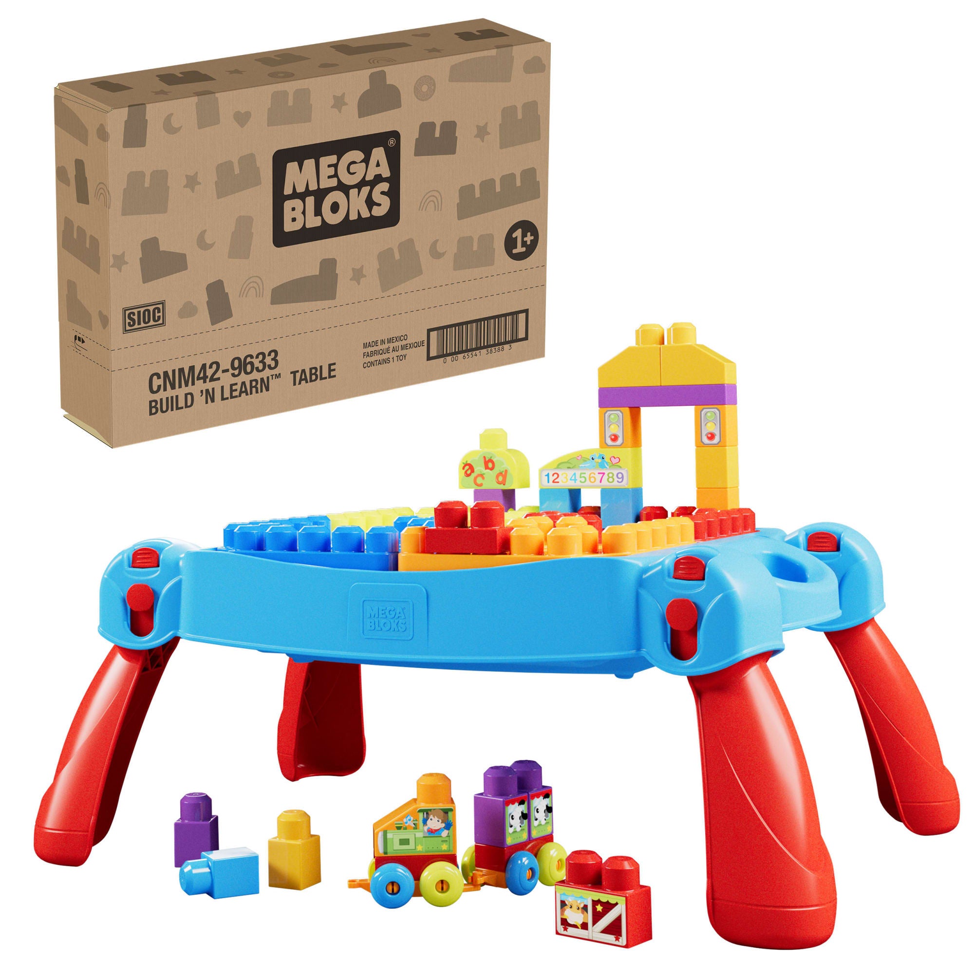 4b9bb09379856cb22fbf67b0d271a5f87d3ecfae_3cc05fad-3089-4a7c-97c6-1496abb7b165 MEGA Bloks First Builders Build 'n Learn Table Block Toy With Storage (30 Pieces) For Toddler - Image 1