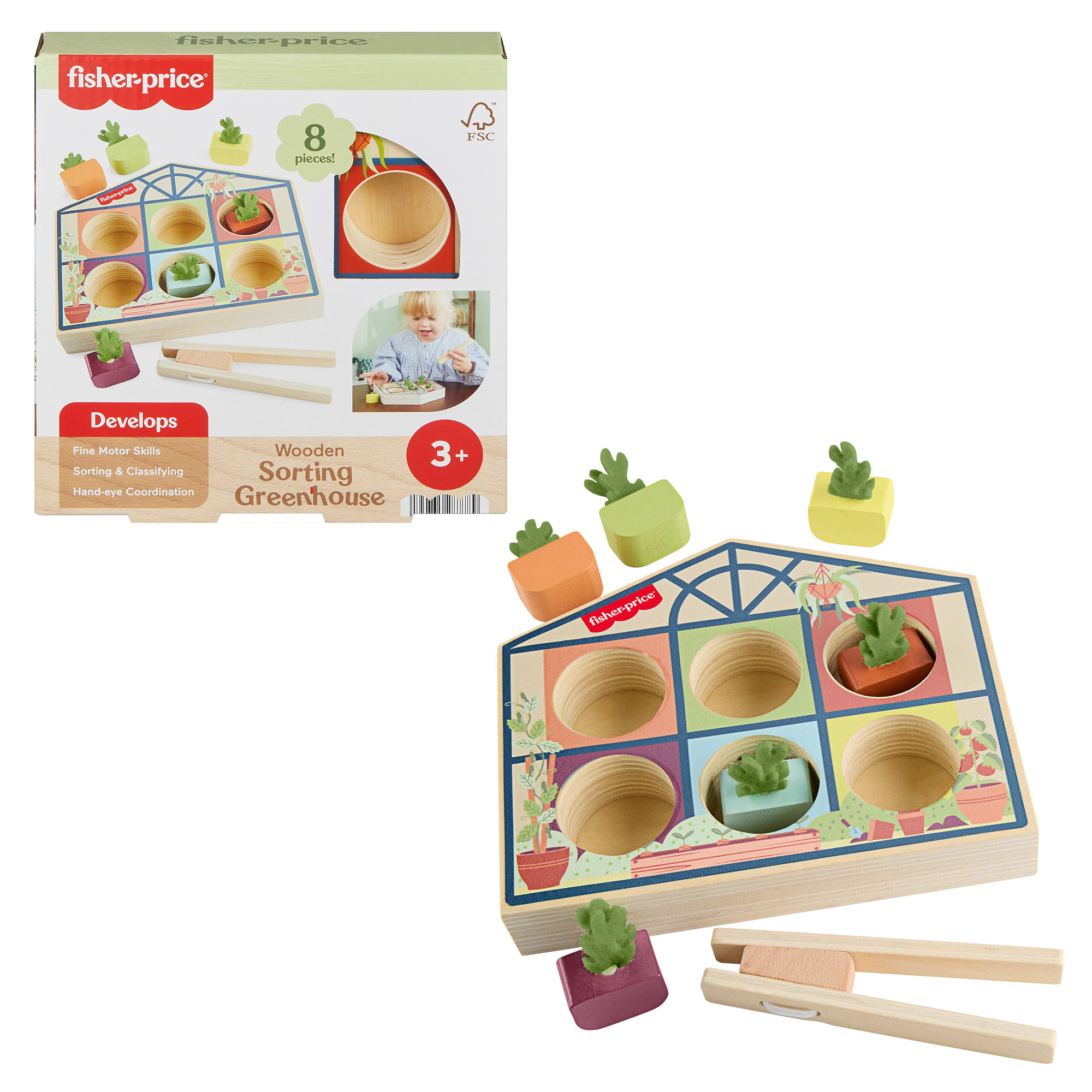 4d7cda4e5c55b6d3559e8980d94afea7b6d6442f_0792b336-f85d-4fd3-8381-640db42a575d Fisher-Price Tiny Garden Wooden Sorting Greenhouse Activity Toy For Preschool Kids - Image 1