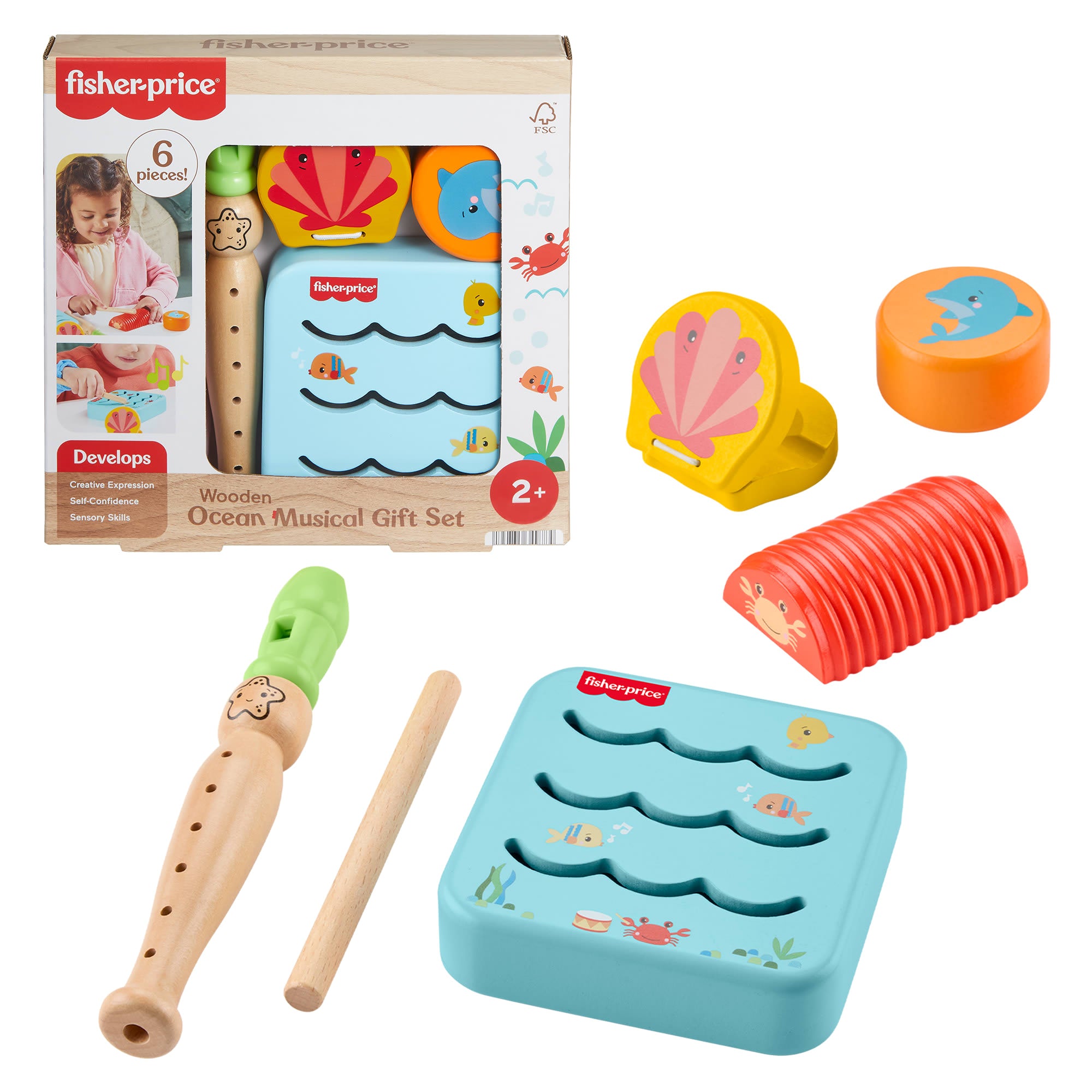 5225d29edb77dc3ce3b0ac8b844c53c69c899fac_e5e23eb1-d12d-406c-8583-33bb646d3be2 Fisher-Price Wooden Ocean Musical Gift Set For Toddlers & Kids, 6 Wood Pieces - Image 1