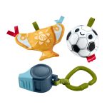 Fisher-Price Mini Me Moments Let's Goal Gift Set, 3-Piece Soccer Themed Baby Rattle & Teether Toys