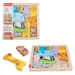 Fisher-Price Wooden Animal Puzzle, Shape-Sorting Activity For Kids, 13 Wood Pieces