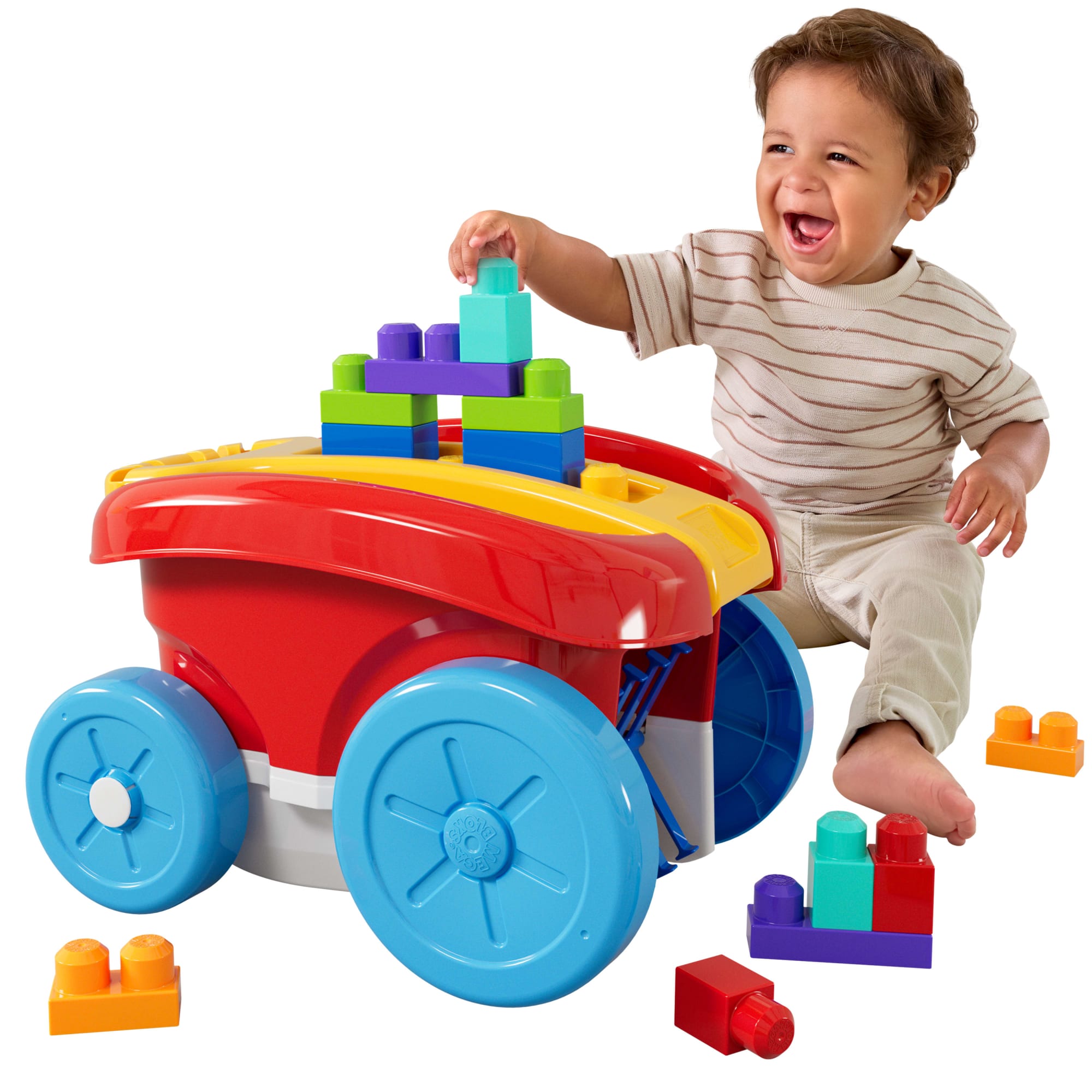 843a626eaa15fe21e24544acca52c9adf6089065 MEGA BLOKS First Builders Block Scooping Wagon With Storage (20 Pieces) For Toddlers - Image 1