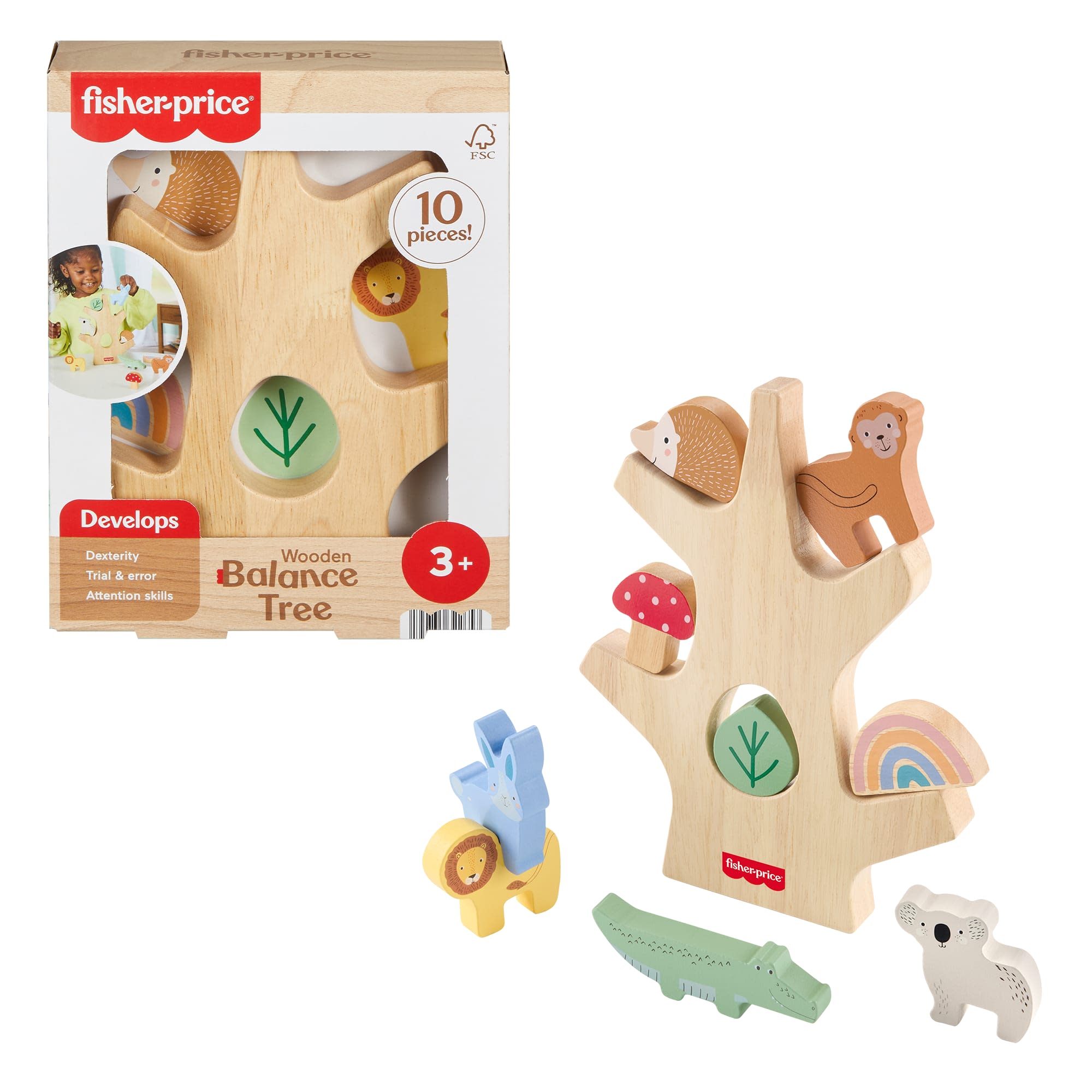 87325befe2c8871643cb9f182389f56b2845a7a0_304606fd-774b-42cd-9790-073ea340f932 Fisher-Price Wooden Balance Tree Preschool Stacking Activity Toy, 10 Wood Pieces - Image 1