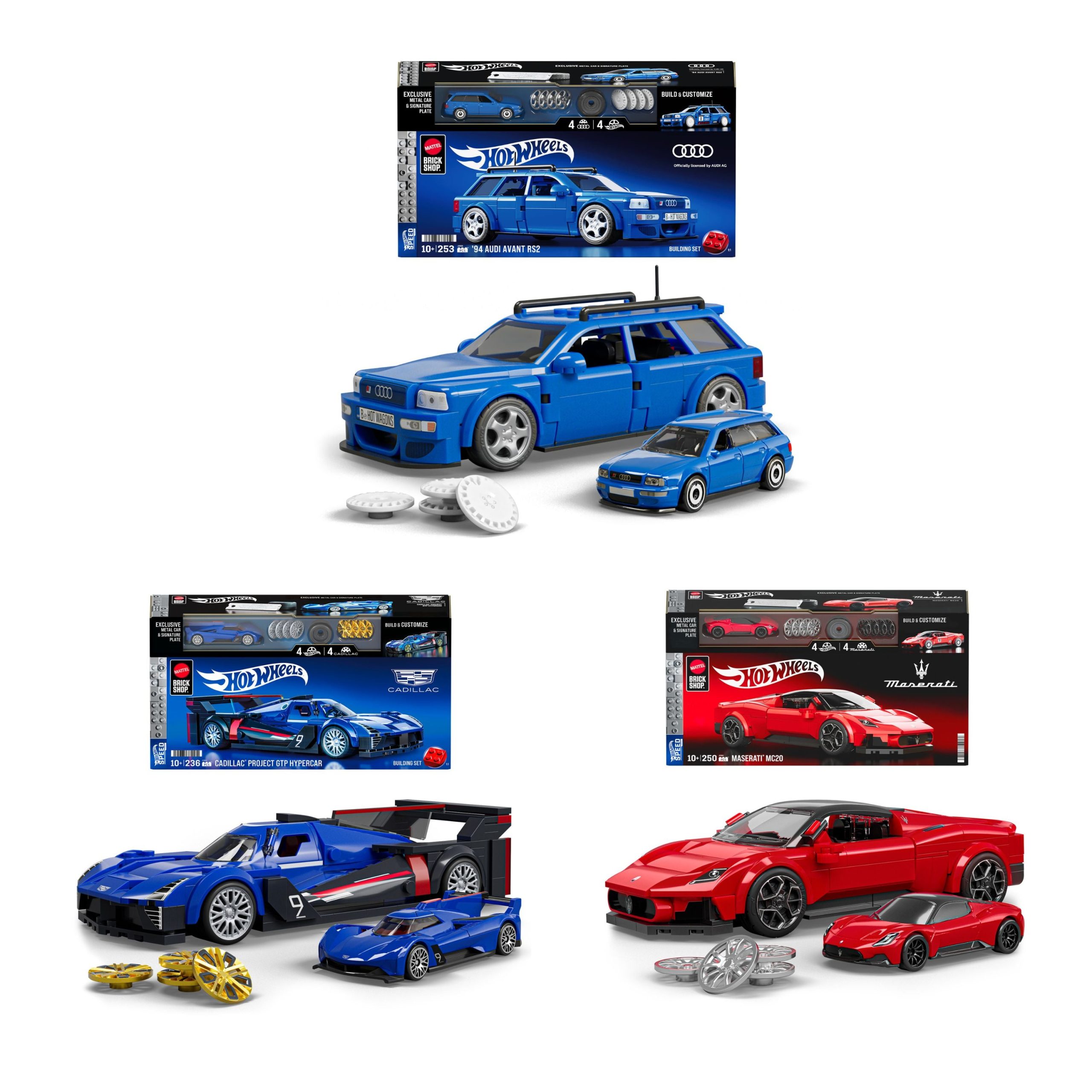BrickShopSpeedSeries.jpg Bundle: Mattel Brick Shop Hot Wheels Speed Series Audi, Maserati & Cadillac Set - Image 1