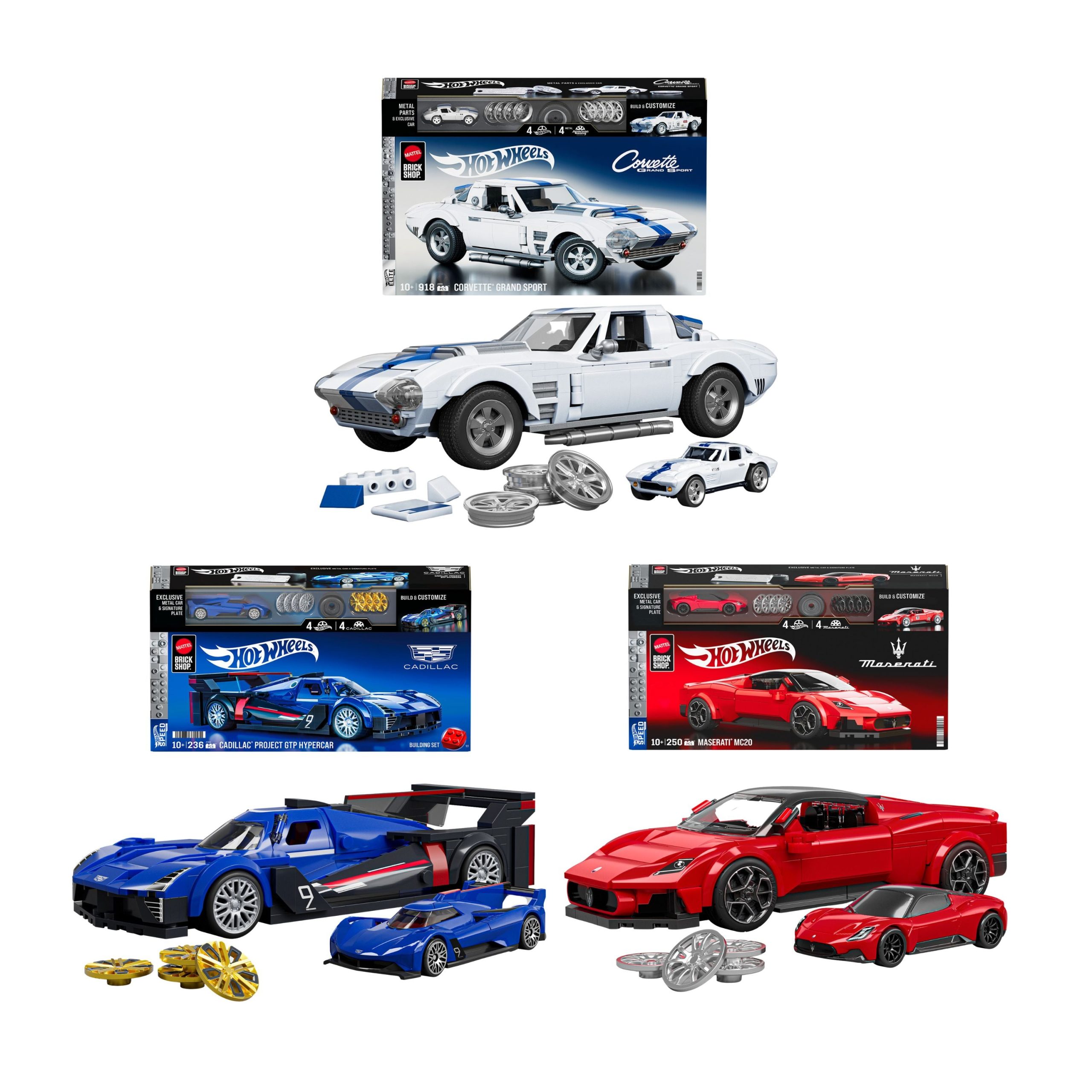 BrickShop_Trio_Bundle.jpg Bundle: Brick Shop Maserati, Cadillac & Corvette Hot Wheels Building Set Trio - Image 1