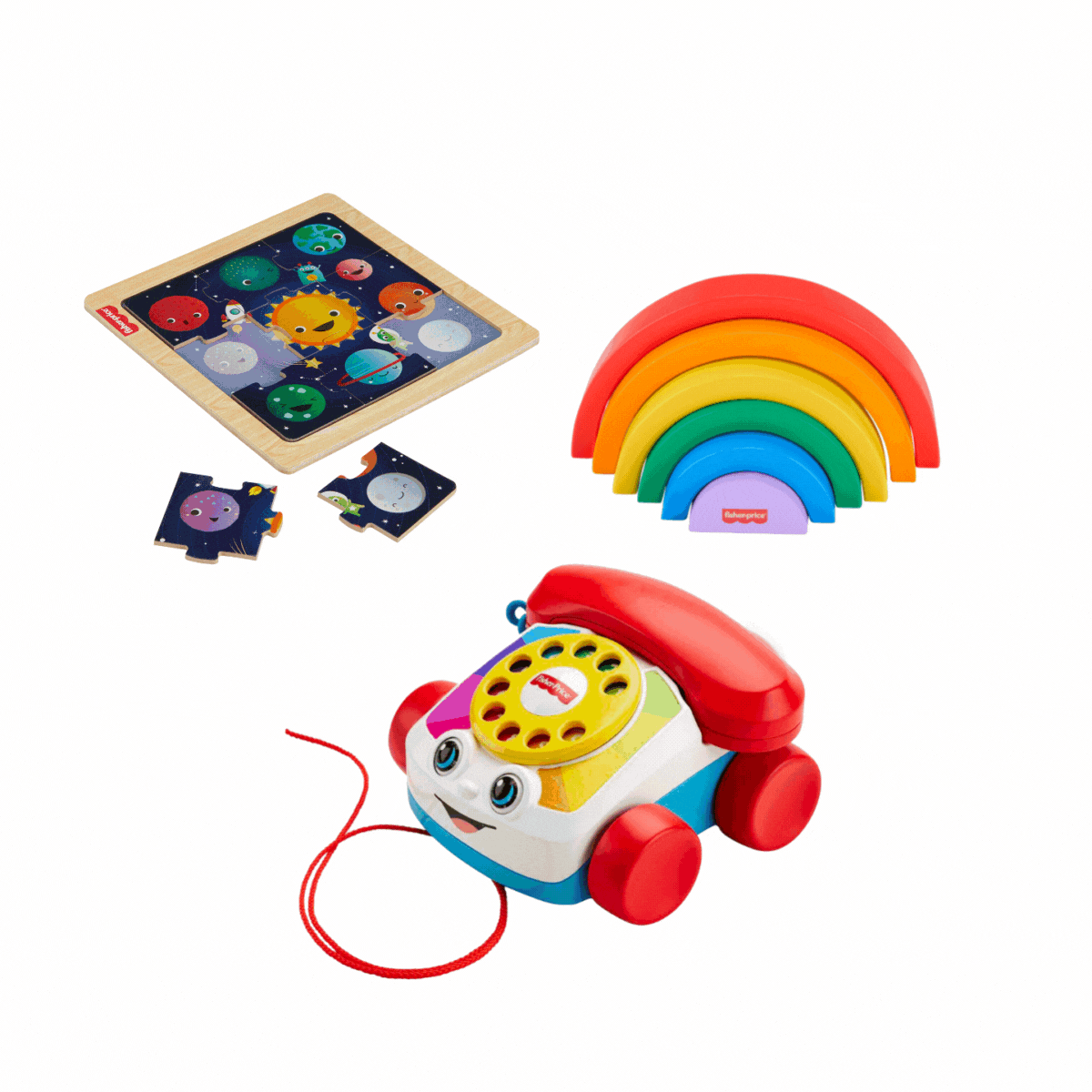 FP_Bundle.gif Bundle: Fisher-Price Chatter Telephone + Wooden Rainbow + Wooden Puzzle - Image 1
