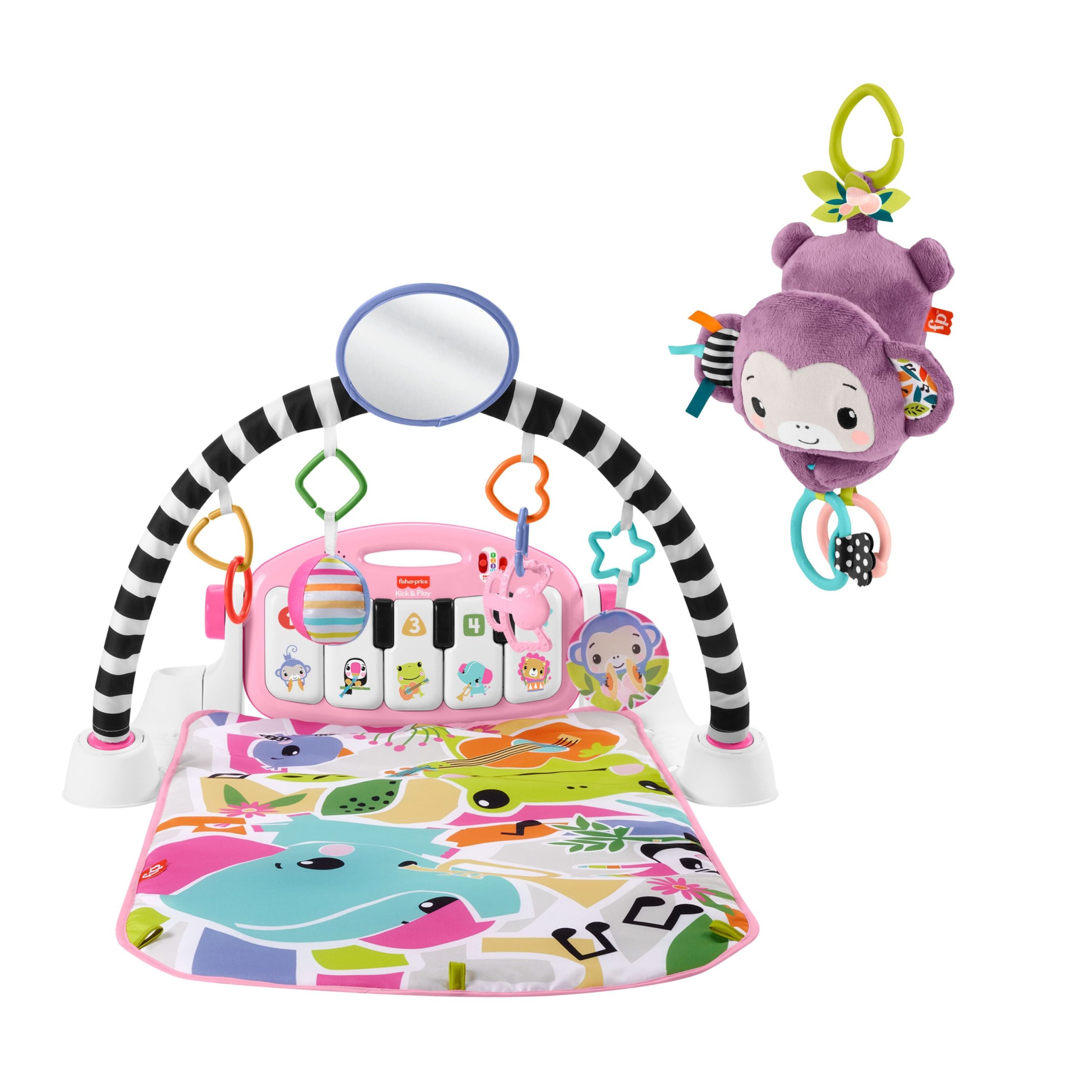 FP_Piano_Bundle.jpg Bundle: Glow & Grow Piano Gym + Purple Monkey Stroller Toy - Image 1