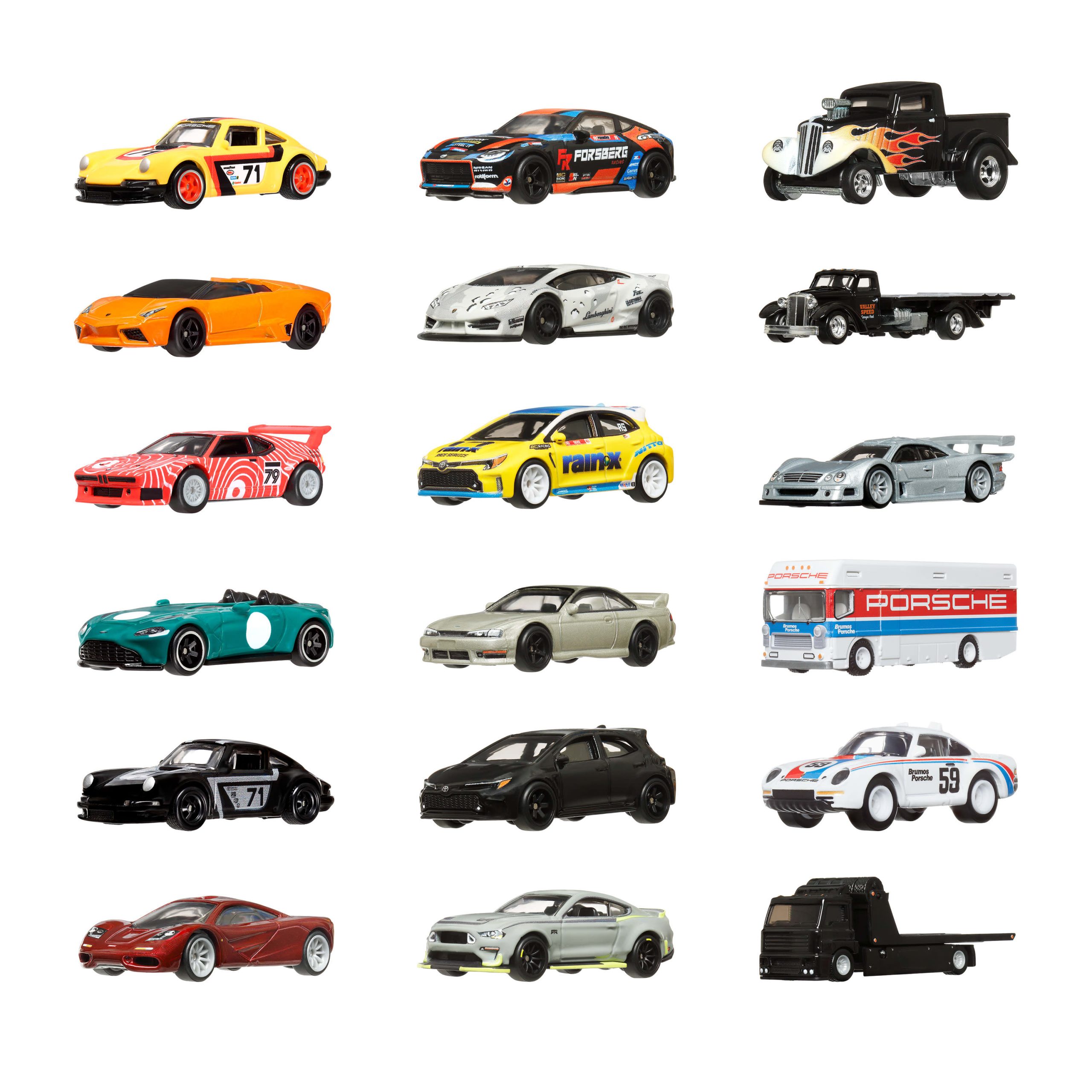 HJV98_eRetail_Assets__without_Feature_Callouts__2.jpg Hot Wheels Car Culture & Team Transport Factory Set of 18 Premium Toy Vehicles (Styles May Vary) - Image 1
