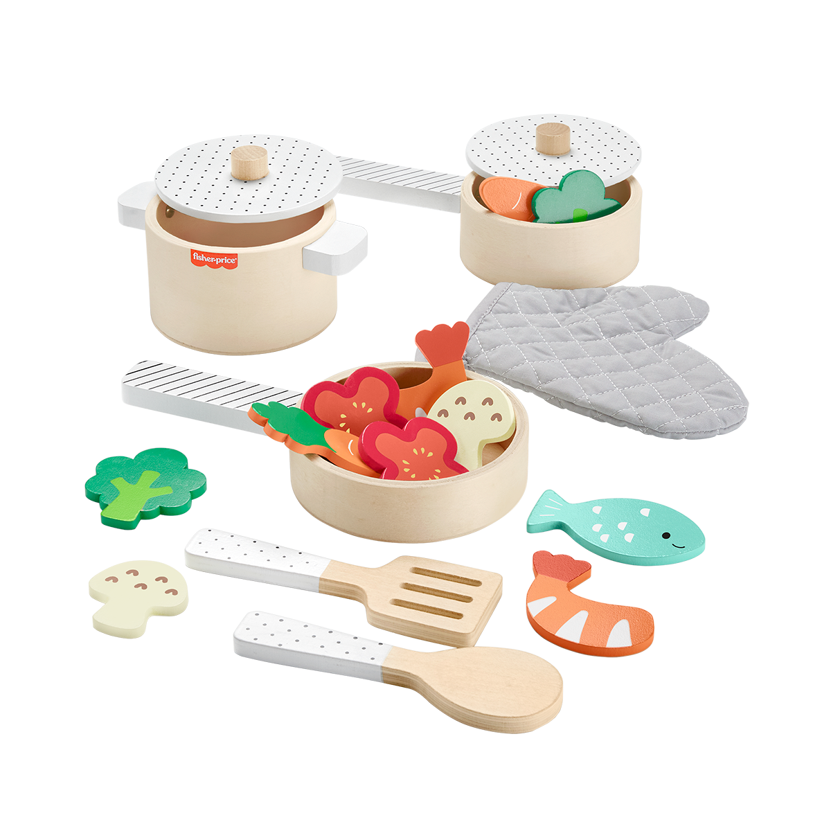 HXT83_Hero_Image_1.png Fisher-Price Wooden Pots and Pans Set - Image 1