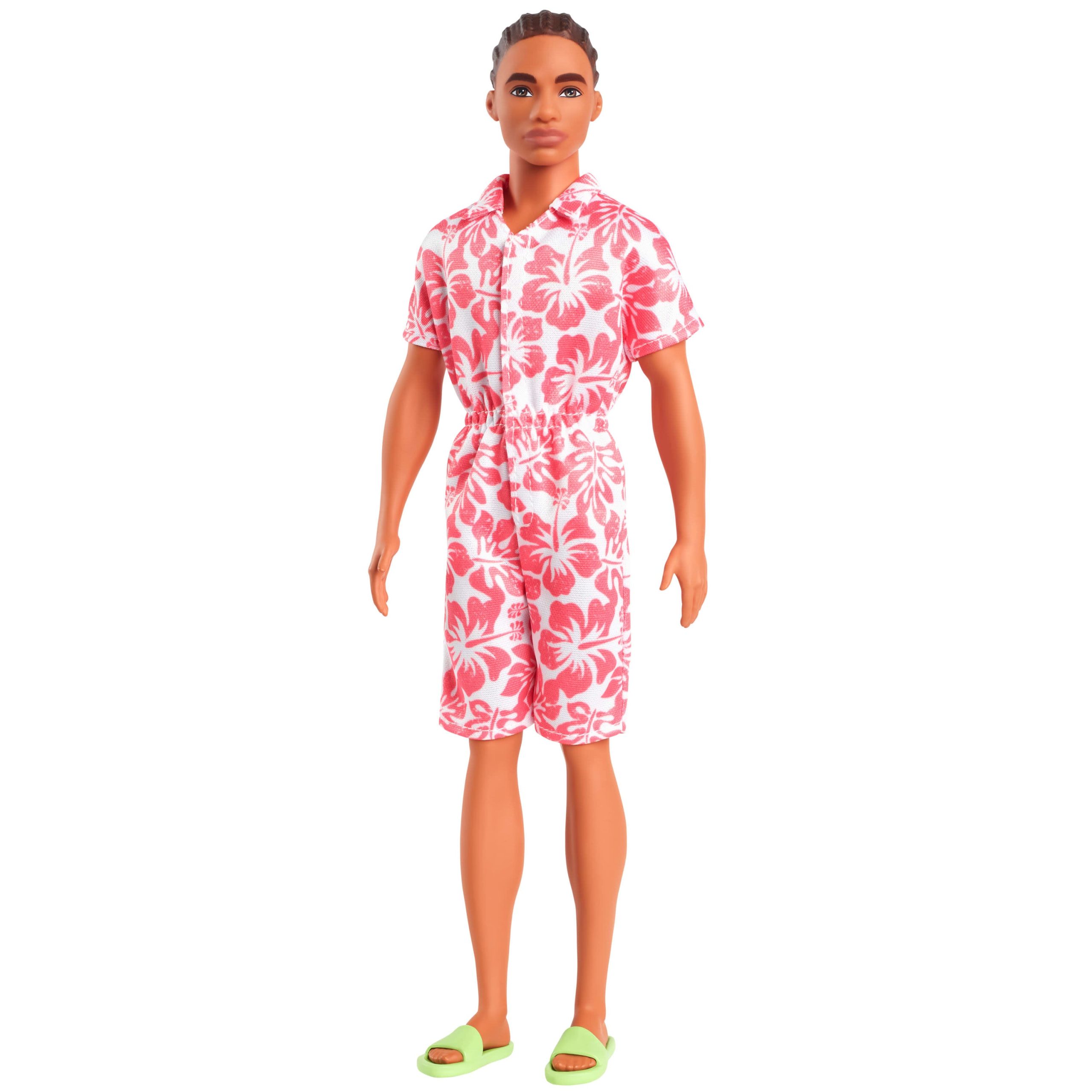 HYT99_eRetail_Assets__without_Feature_Callouts__1.jpg Barbie Fashionistas Ken Doll #235 in Hawaiian Print Jumpsuit with Green Sandals - Image 1