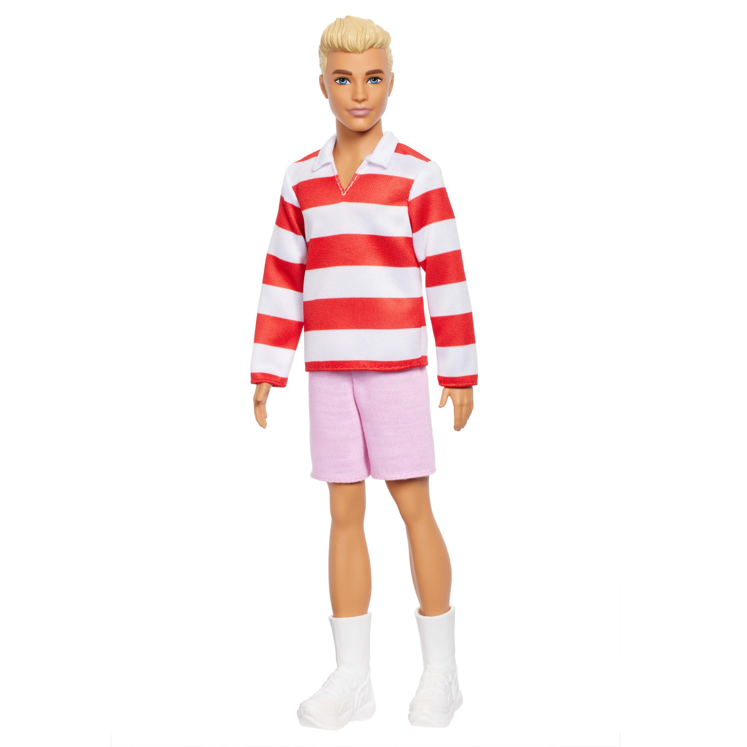 HYV01_eRetail_Assets__without_Feature_Callouts__5.jpg Barbie Fashionistas Ken Doll #241 in Red Striped Top and Pink Shorts with White Sneakers, Blonde - Image 1