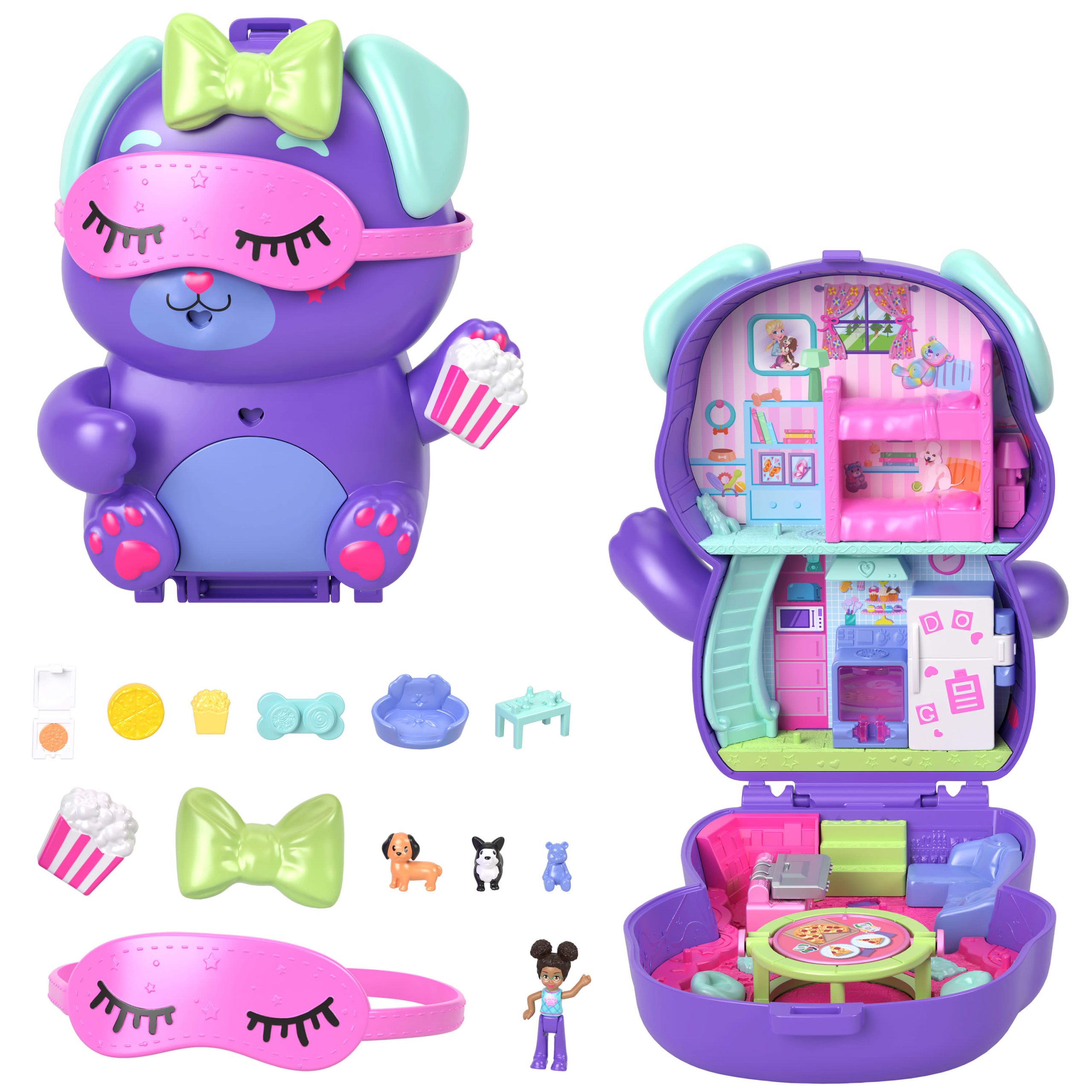 JCR38_eRetail_Assets__without_Feature_Callouts__1.jpg Polly Pocket Sleepover Puppy Compact Playset - Image 1