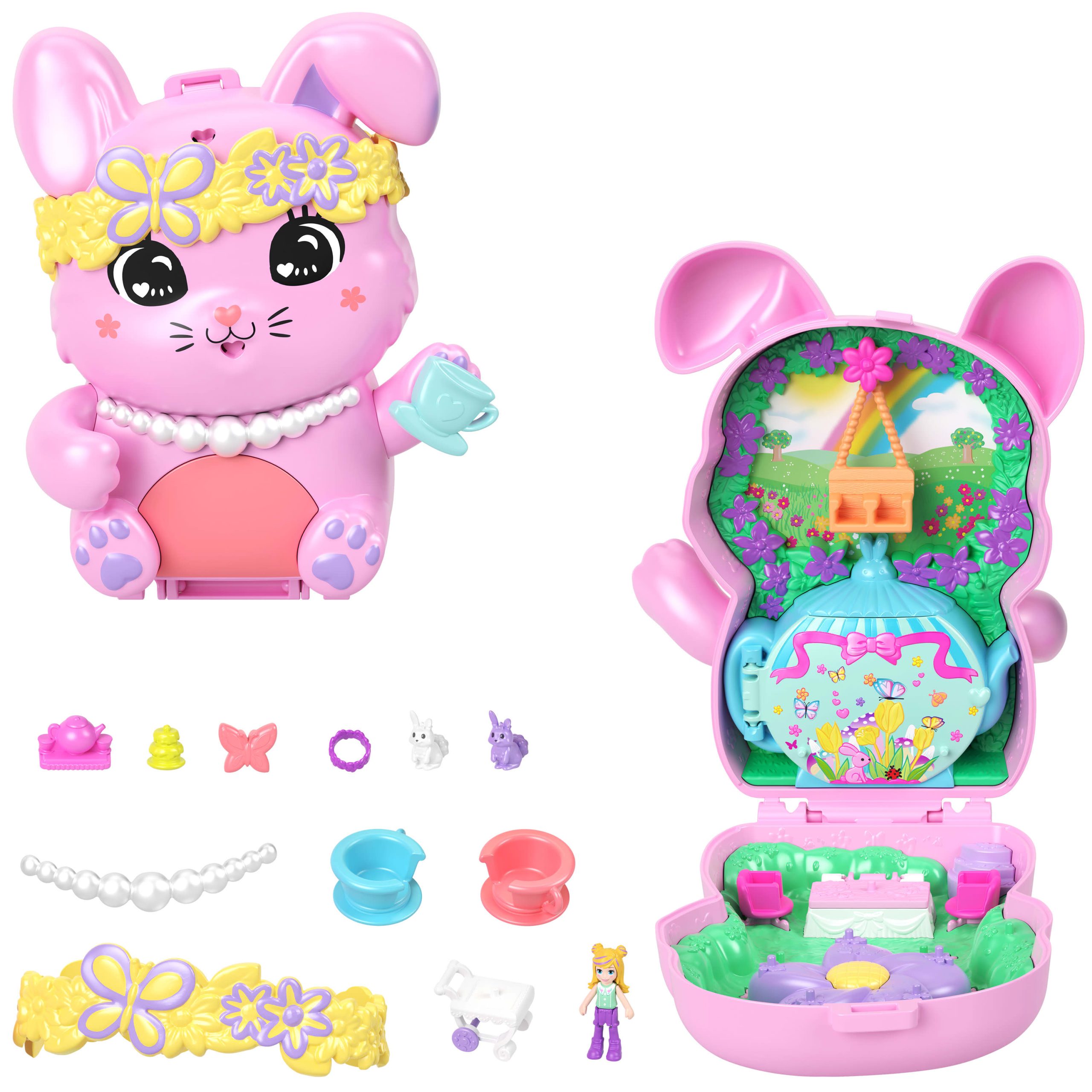 JCR40_eRetail_Assets__without_Feature_Callouts__1.jpg Polly Pocket Tea Party Bunny Compact Playset - Image 1