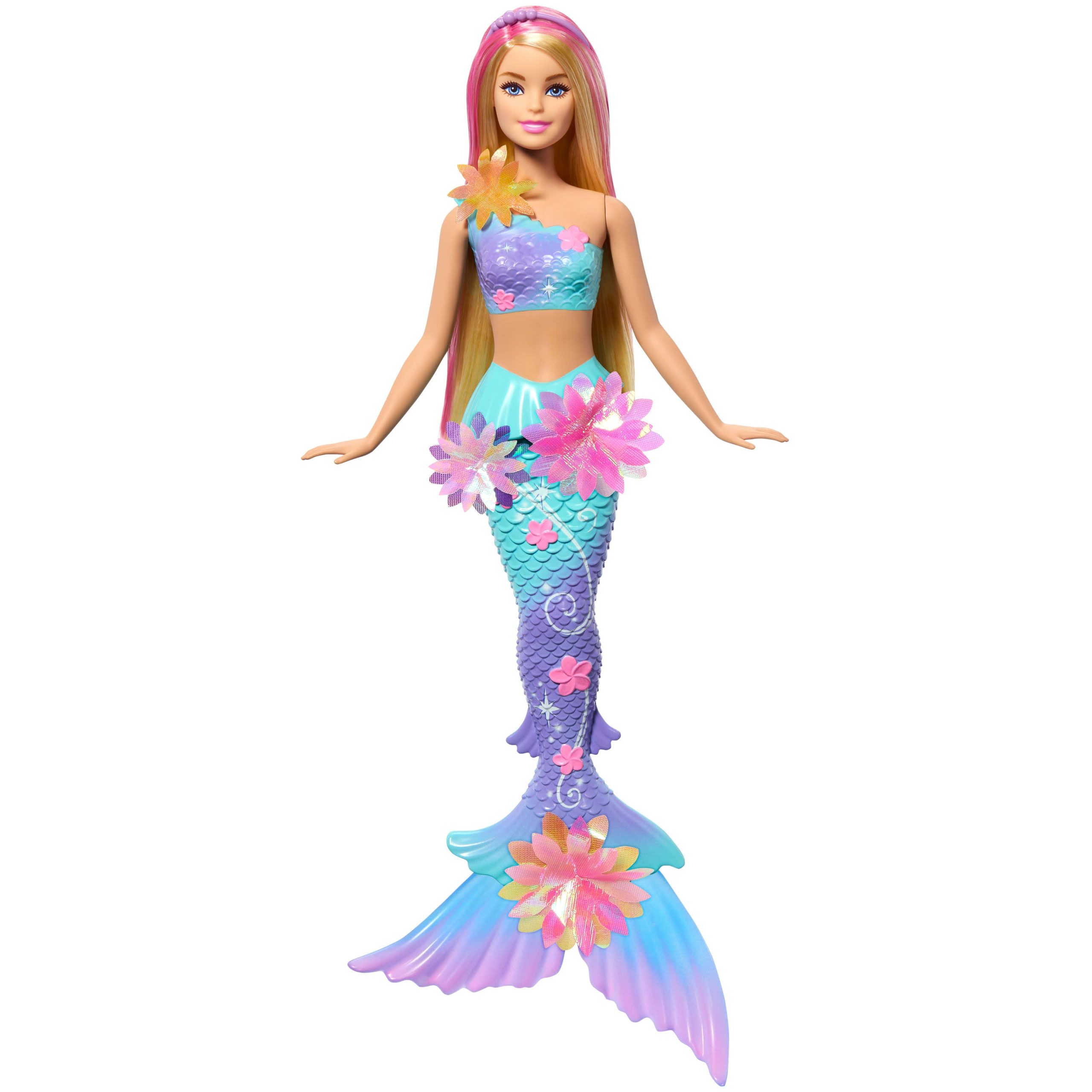 JDM72_eRetail_Assets__without_Feature_Callouts__1.jpg Barbie Flower Magic Mermaid Toy Doll with Surprise Blooming Flowers Feature & Pearl Headband Accessory - Image 1