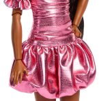 Barbie Deluxe Style Fashion Doll #6 in Metallic Coral Dress with Bubble Hem and Silvery Accessories - Image 3