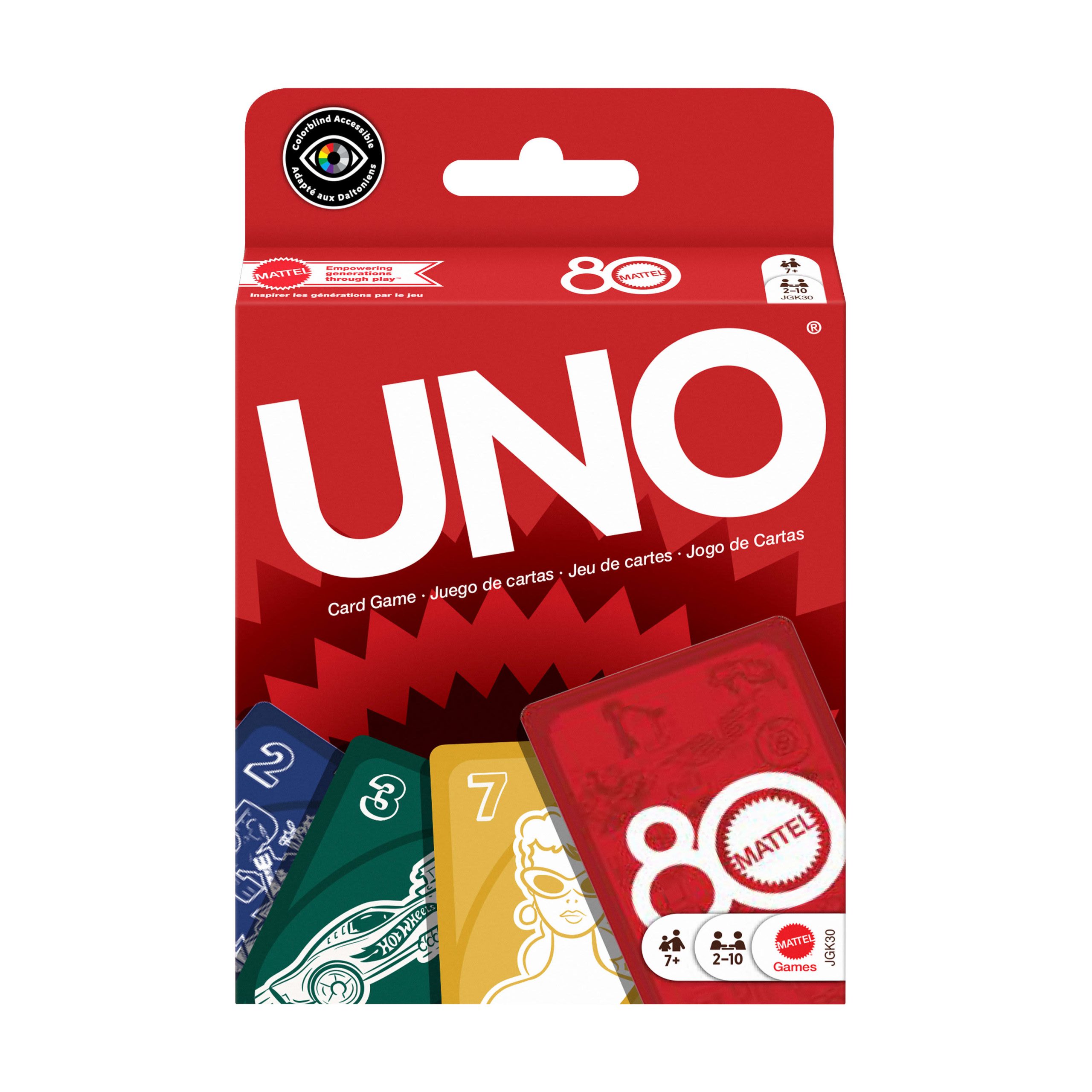 JGK30_eRetail_Assets__without_Feature_Callouts__1.jpg UNO Mattel 80th Anniversary Ruby Red Card Game - Image 1