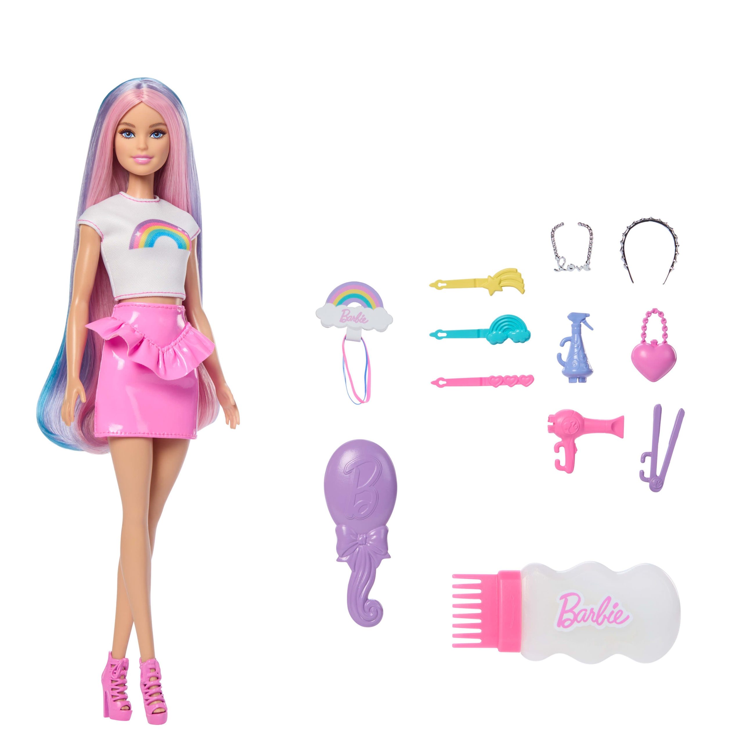 JJP07_eRetail_Assets__without_Feature_Callouts__1.jpg Barbie Rainbow Sparkle Hair Doll - Image 1