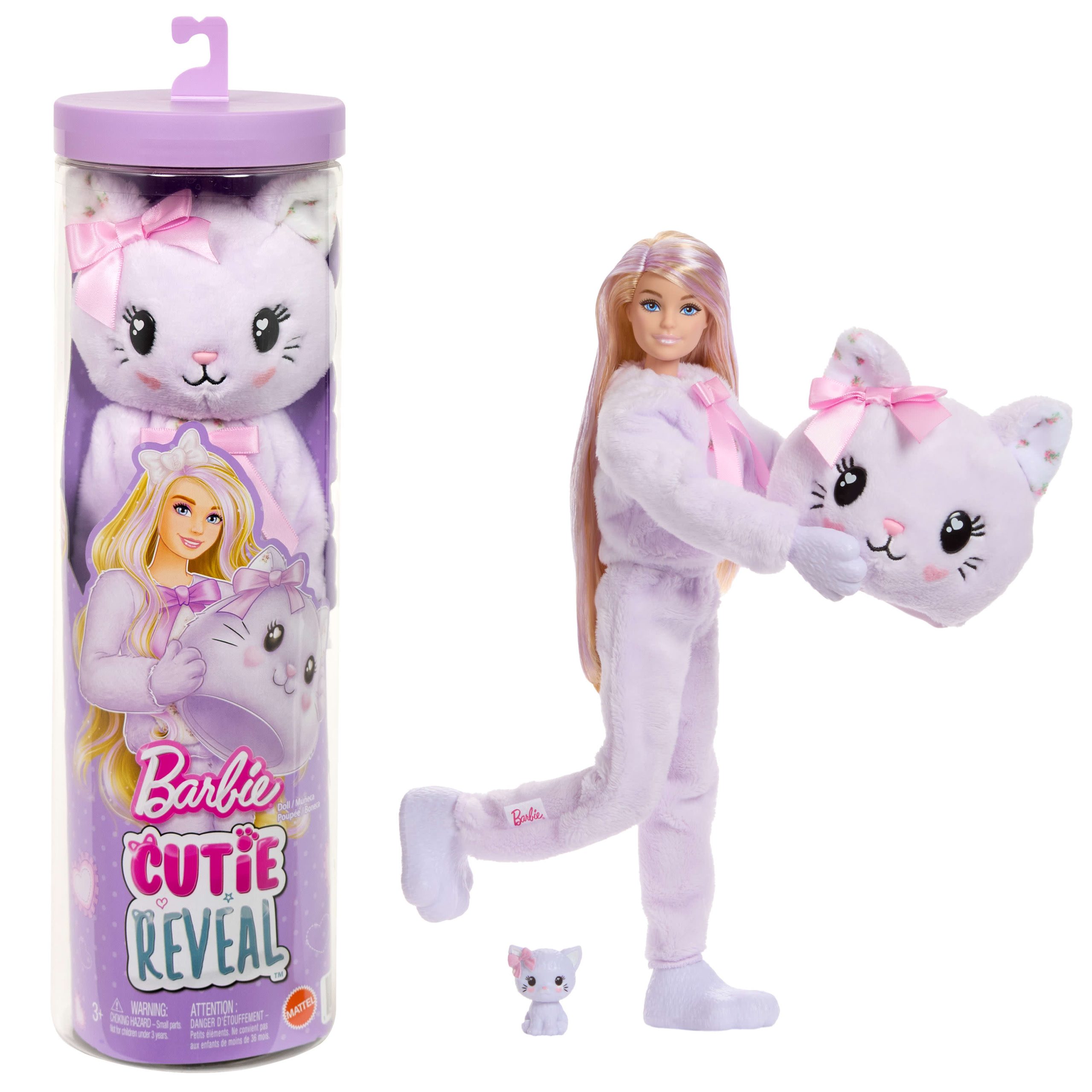 JJP64_eRetail_Assets__without_Feature_Callouts__1.jpg Care Bears Barbie Cutie Reveal Doll - Purple Kitten - Image 1