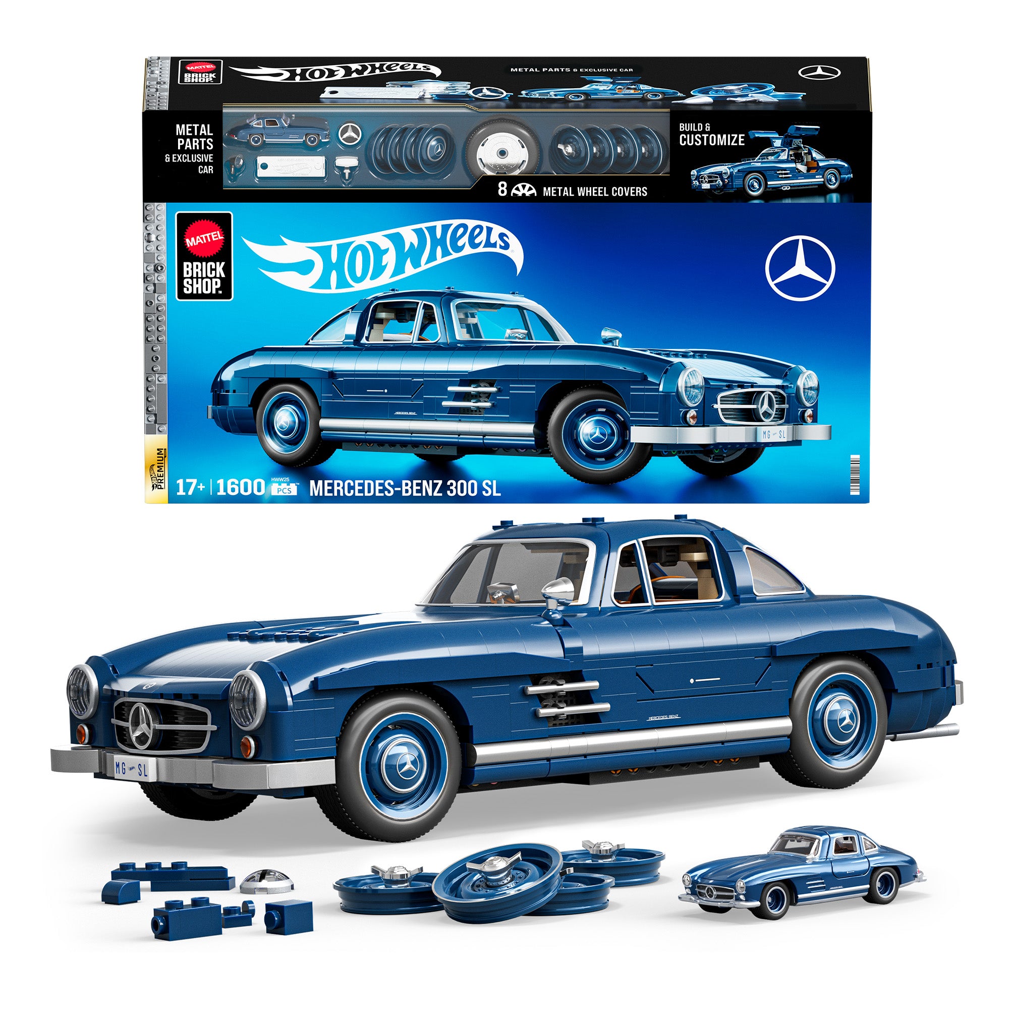 MBKS_PDP_HWW25_COMBO_F25_ATF01_DOM.jpg Mattel Brick Shop Hot Wheels Mercedes-Benz 300 SL Building Set - Image 1