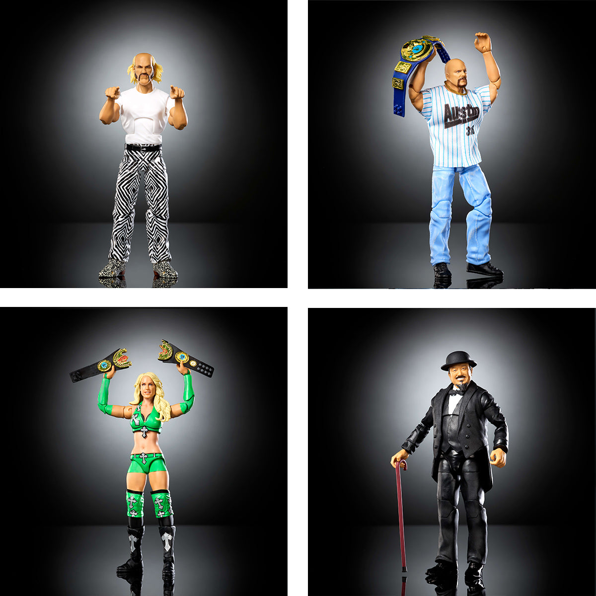 WWE-Legends.jpg Bundle: WWE Elite Legends - 4 Action Figures, Stone Cold Steve Austin, Jesse The Body Ventura, Mr Fuji and Michelle McCool - Image 1