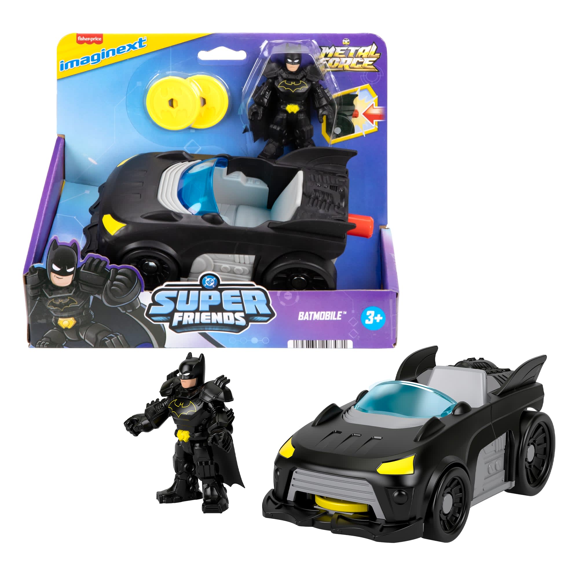a589708ffe1700e5f8e876a37da561963be07d46 Fisher-Price Imaginext DC Super Friends Metal Force Batmobile Toy Car & Batman Action Figure Set - Image 1