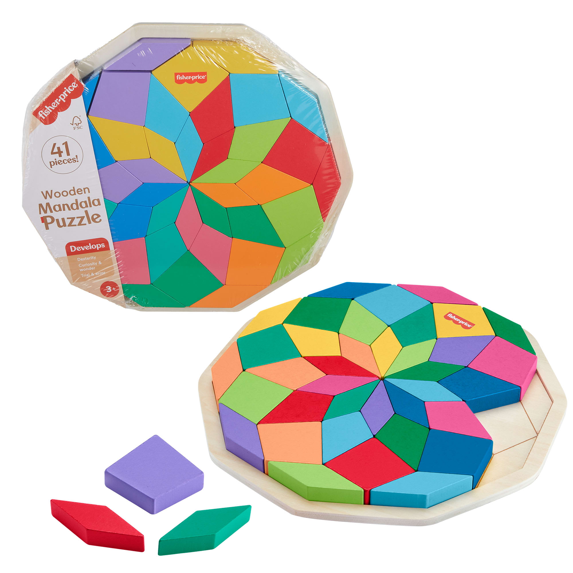 aa7effc4586c90b0b27b8378b9528634185b0c63 Fisher-Price Wooden Mandala Geometric Puzzle For Toddlers & Kids, 40 Wood Pieces - Image 1