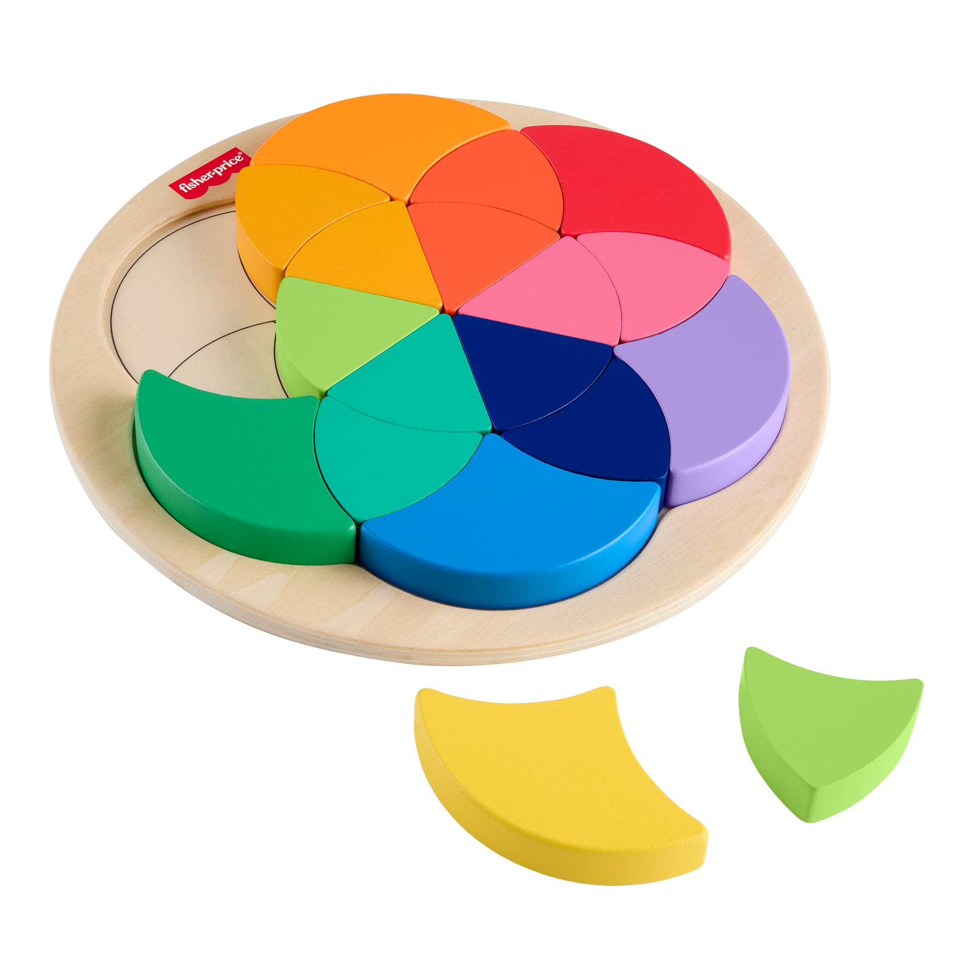 af03a343f77fa21491156dba488f5149a17f3b09 Fisher-Price Wooden Color Wheel Puzzle, Shape-Sorting Play For Preschool Kids, 19 Wood Pieces - Image 1