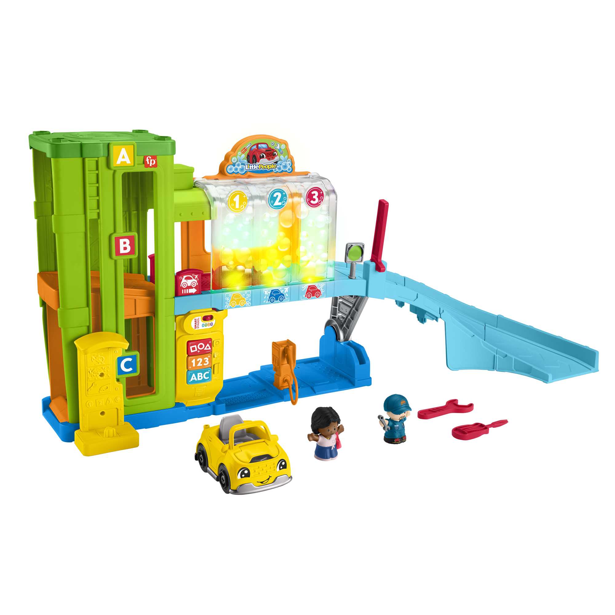 apjugihnbleqzmtglvlz_ff235dbe-6018-4258-ac5b-53f2484b89eb Fisher-Price Little People Coffret de Jeu Le Garage Lumineux - Image 1