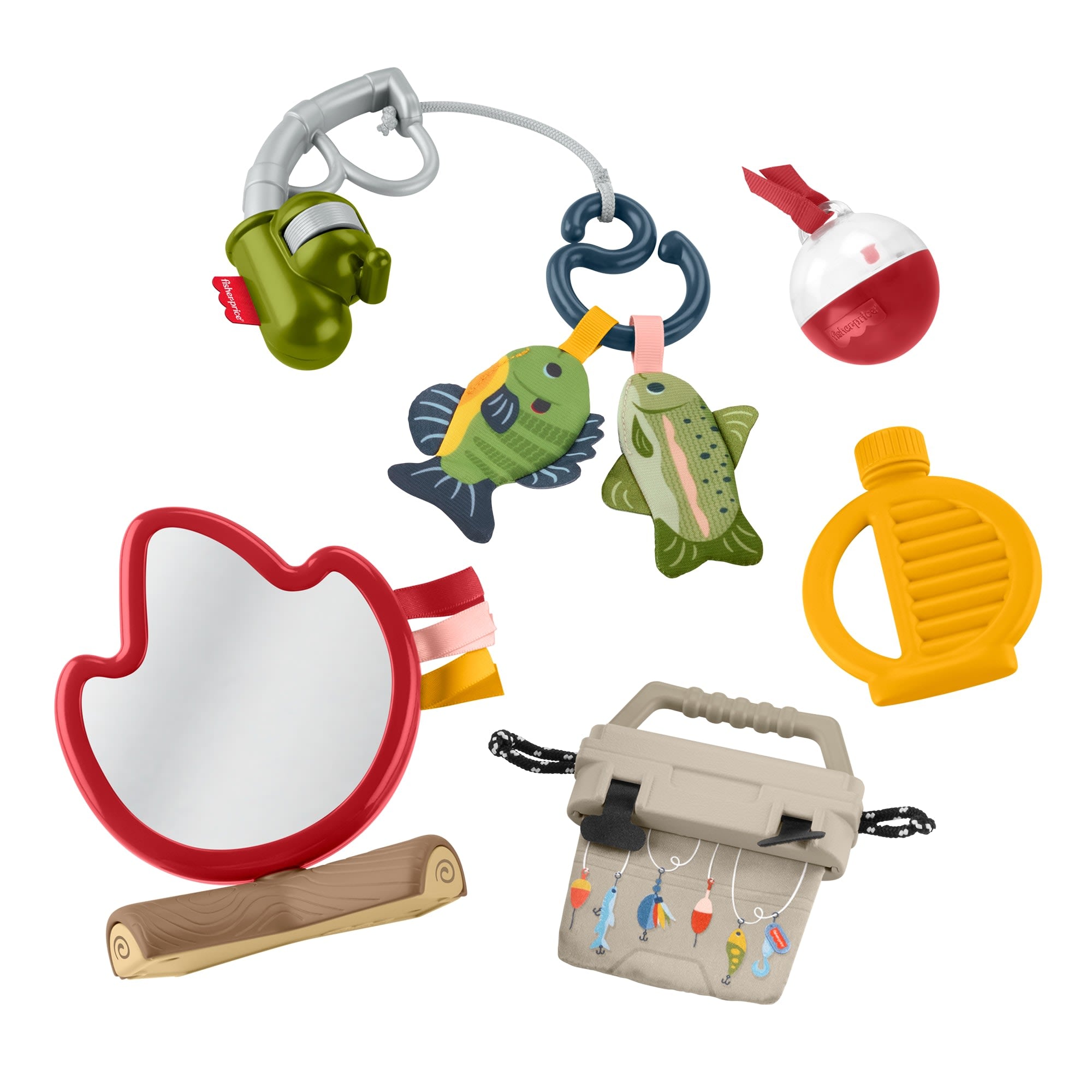 b36225a3b42d1ea44ee6293d6afe359b05447187 Fisher-Price Mini Me Moments Camp & Crinkle Gift Set, 7-Piece Fishing & Hiking Baby Activity Toys - Image 1