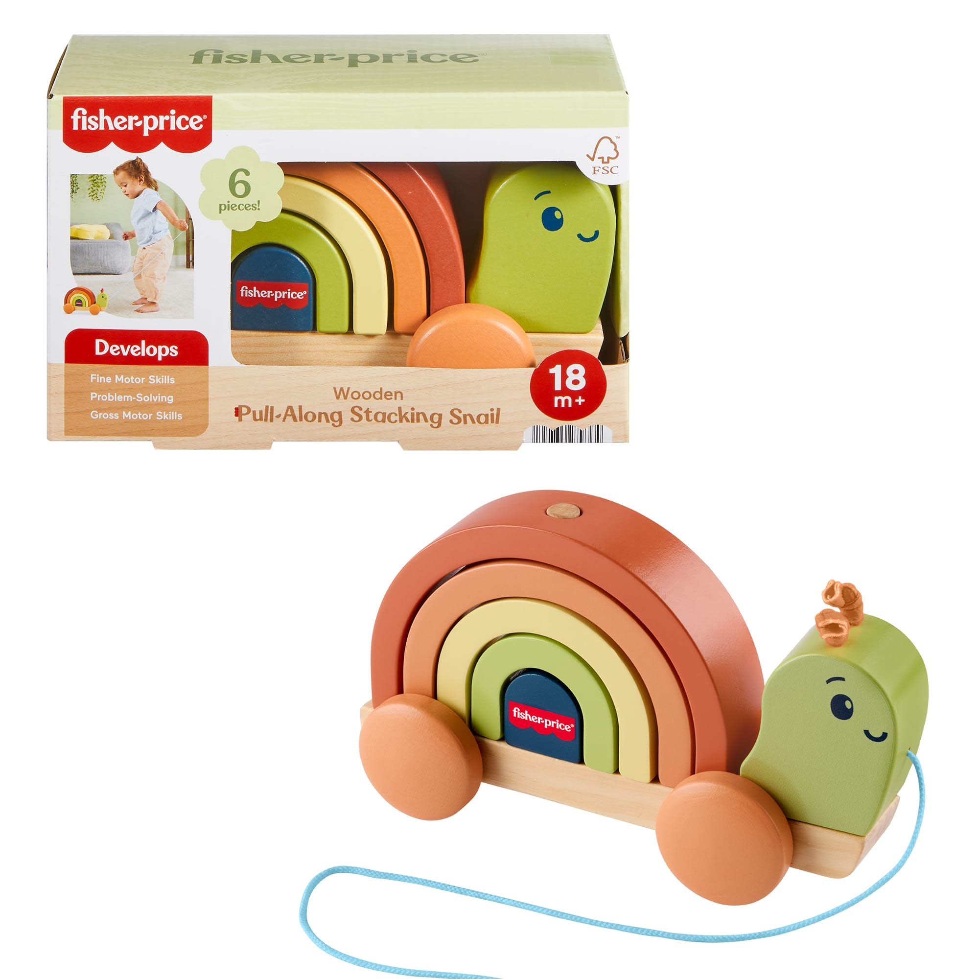 b4cbd605405da71a7b4b162bc520483428da1912_b323539d-114e-4021-8dae-2a4b95ba9ce4 Fisher-Price Tiny Garden Wooden Pull-Along Stacking Snail Toddler Toy, 6 Wood Pieces - Image 1