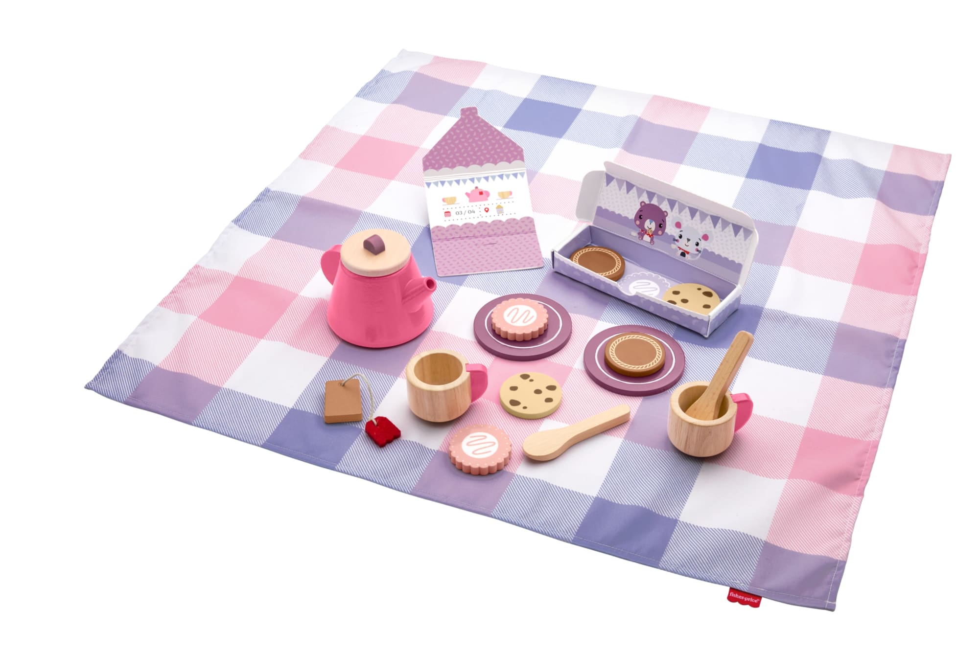 b8afd802a1df744899a78910b2db45534ba6fd93_9fdabf2a-c2b5-40c9-91b9-5b74a2aeb0a6 Fisher-Price Wooden Picnic Tea Set For Kids With Blanket, Wood Cups & Saucers, 18 Pieces - Image 1