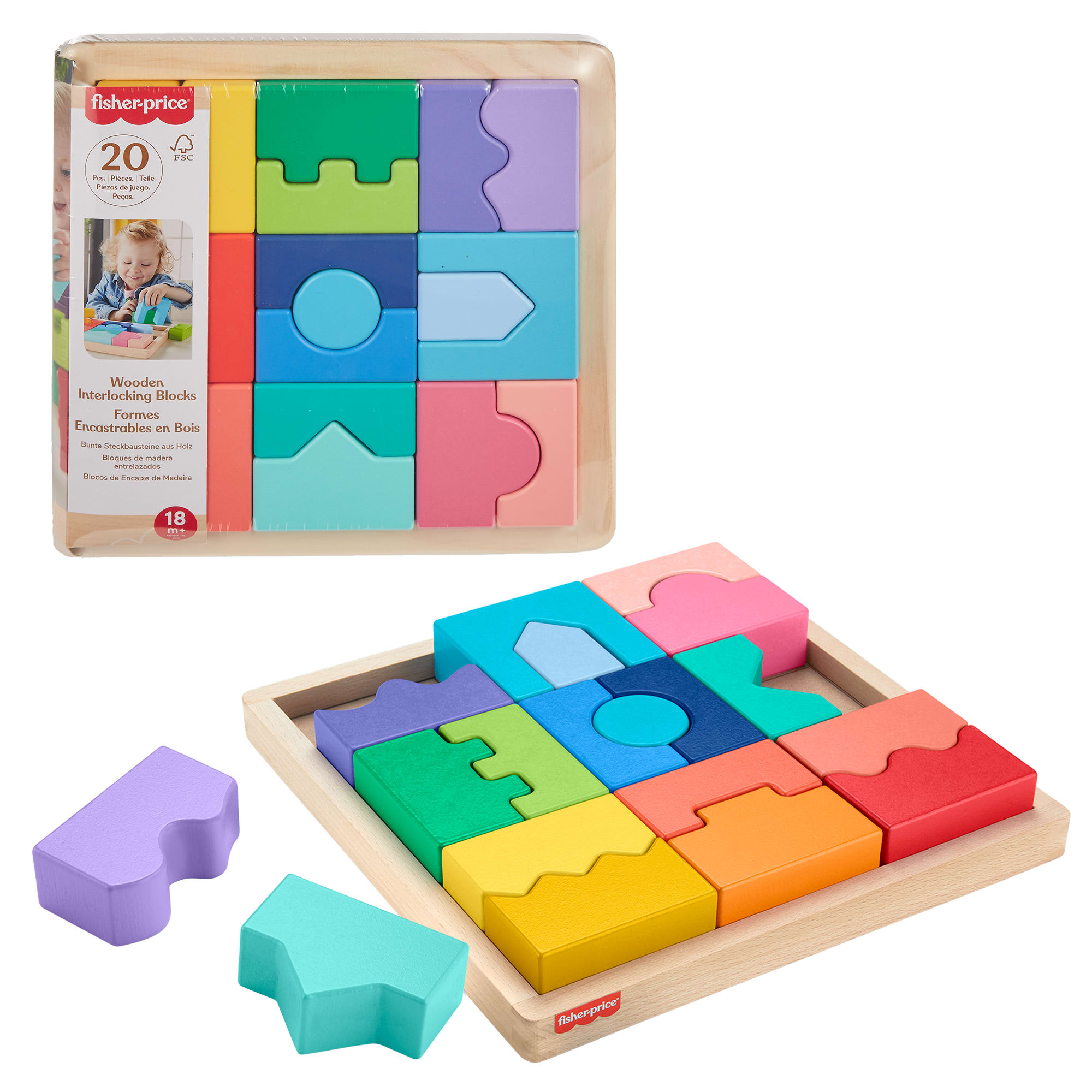 bd5200fcbbbfa360be58c7c1bbb5551546d7193a Fisher-Price Wood Toddler Toy Interlocking Blocks Stacking Jigsaw Puzzle With 20 Wooden Pieces For Kids Ages 18+ Months - Image 1