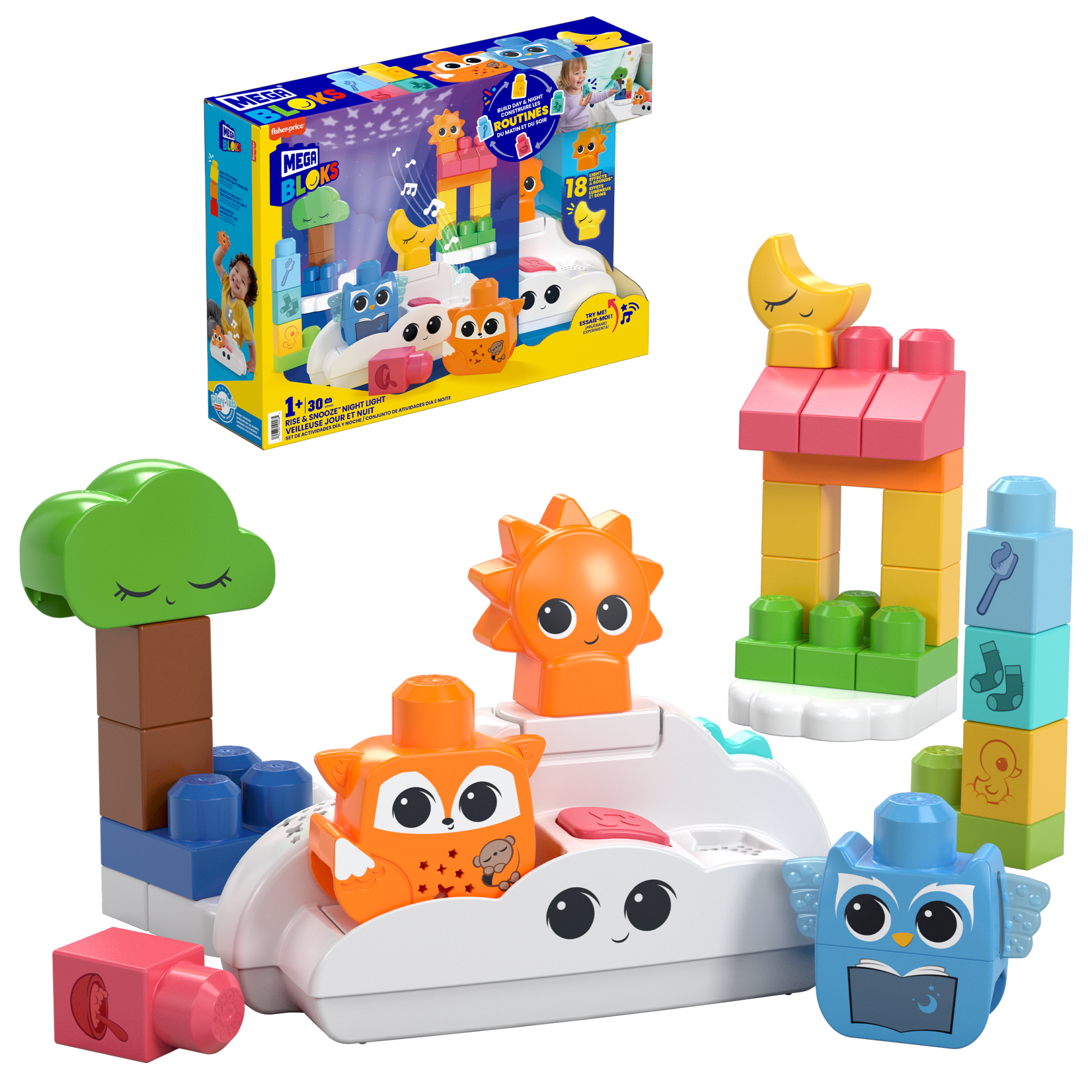 bwfzmq89jtv6bb7mloil_8ce06078-adc5-4ac8-b01c-d7cb6ad87871 MEGA Bloks Fisher- Price Rise & Snooze Night Light Sensory Block Toy (30 Pieces) For Toddler - Image 1