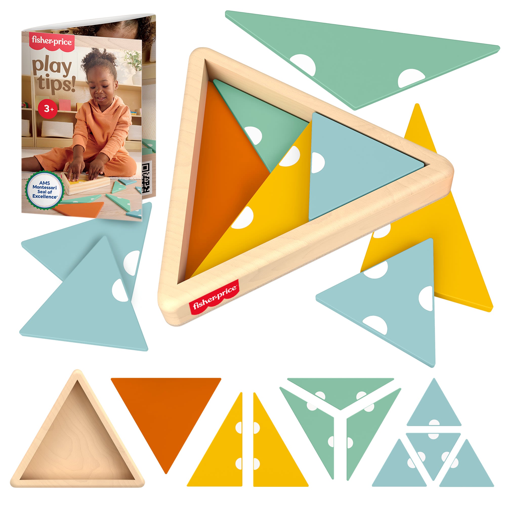 d50efdcafc8ffabee229c4ae99c63e24ace8eef7 Fisher-Price Montessori Wooden Triangle Puzzle, Preschool Learning Toy, 10 Wood Pieces - Image 1