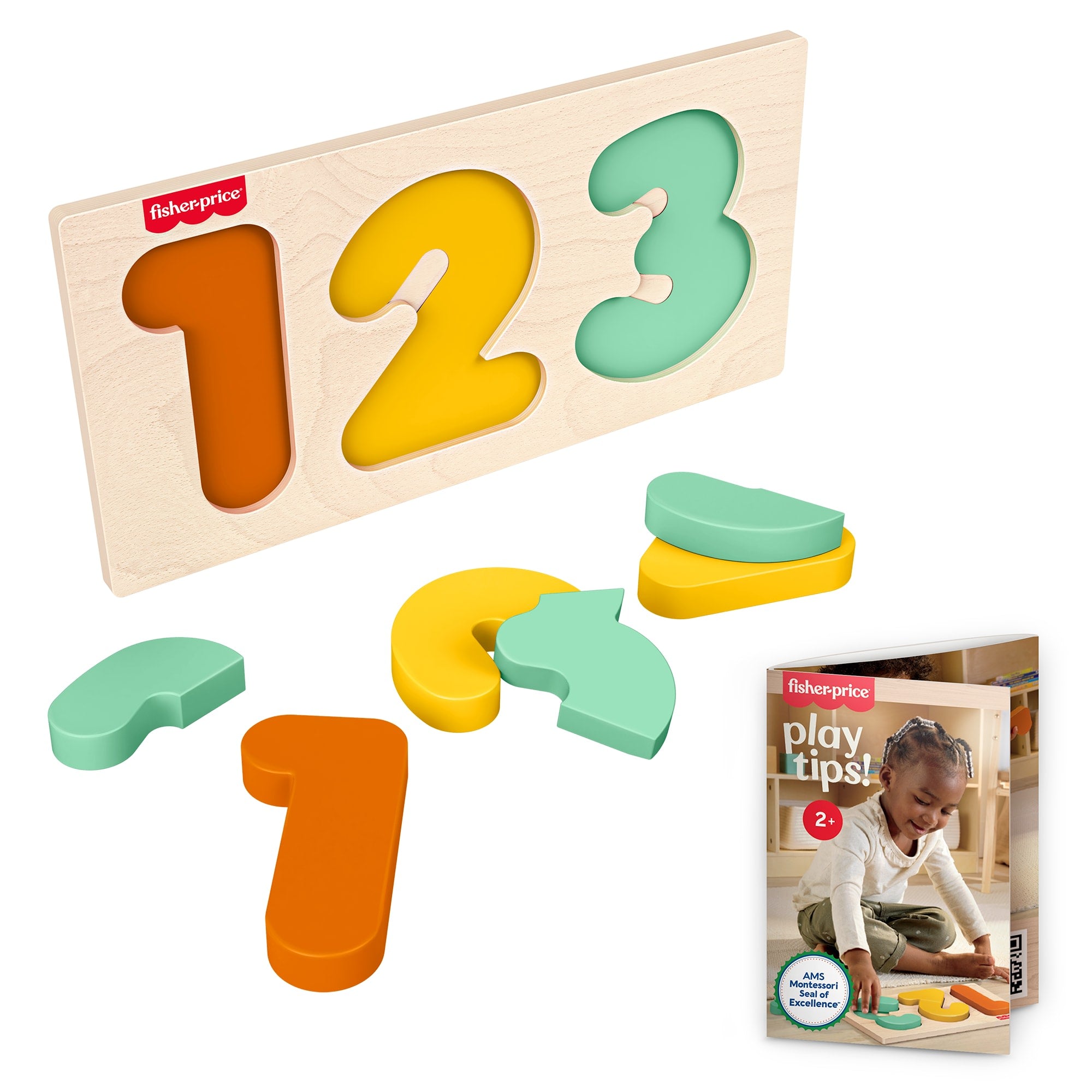 df859dc35636e236518252a56cb140d81fa57d9f_0688a5ff-1363-4ff7-90ea-e22821ae534e Fisher-Price Montessori Wooden 1-2-3 Puzzle, Toddler Learning Toy, 7 Wood Pieces - Image 1