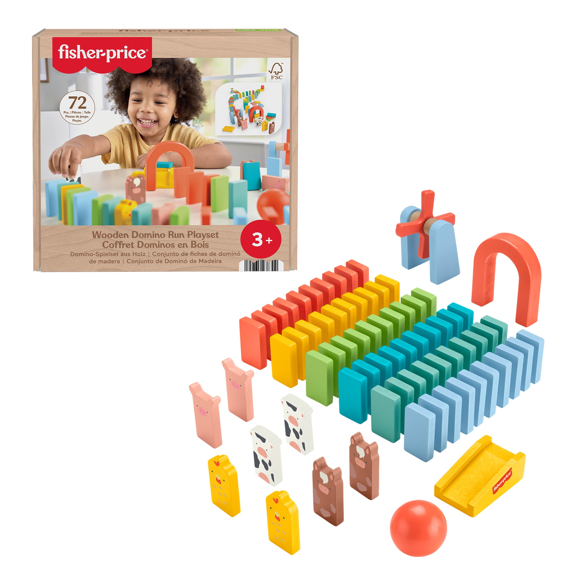 dfc7b5727e753e875780c8ae859ae8347a1e7141 Fisher-Price Wood Preschool Game Domino Run Playset, 72-Piece Wooden Building Set For Kids Ages 3+ Years - Image 1
