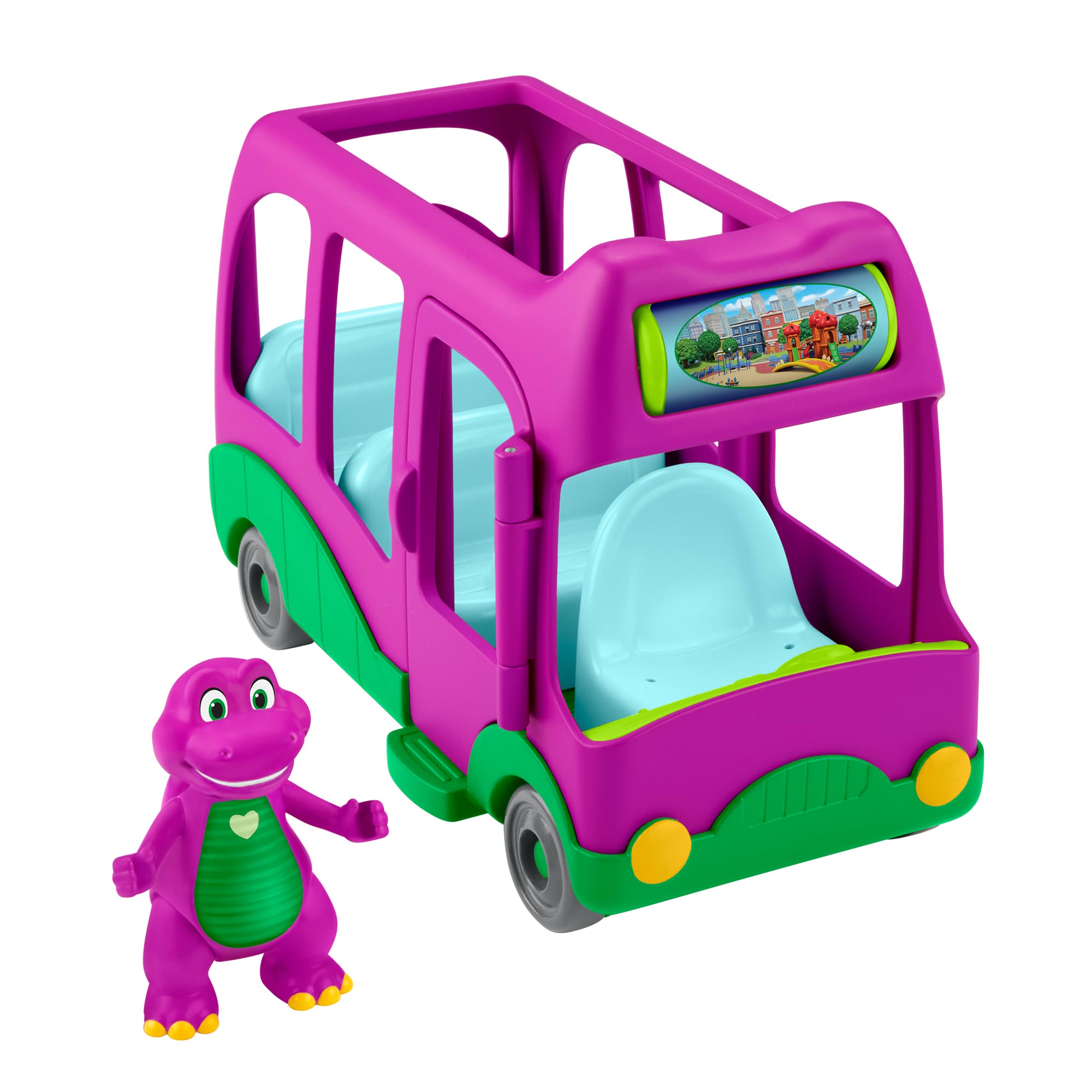equg6sahkx8iuyuinjpr Fisher-Price Barney's World Adventure Bus Push-Along Toy & Barney Figure For Kids, 2 Pieces - Image 1
