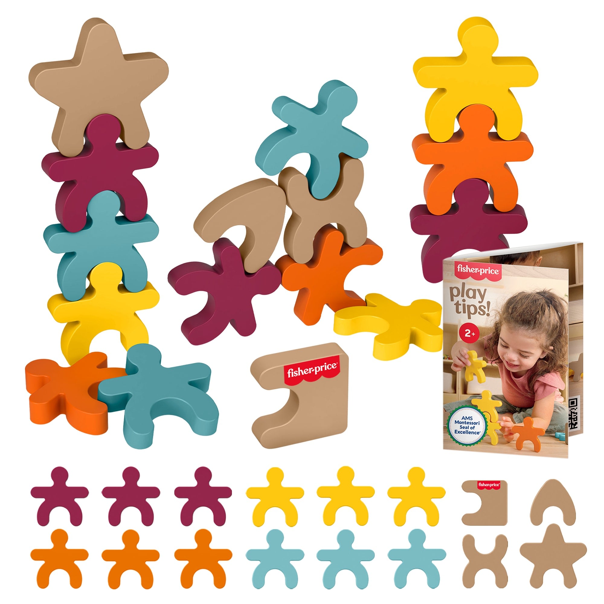 f07ca5312e678e338e4acd4630e2b6b6c21af31f Fisher-Price Montessori Wooden Stacking Shapes Set Of 16 Wood Pieces For Toddlers & Kids - Image 1