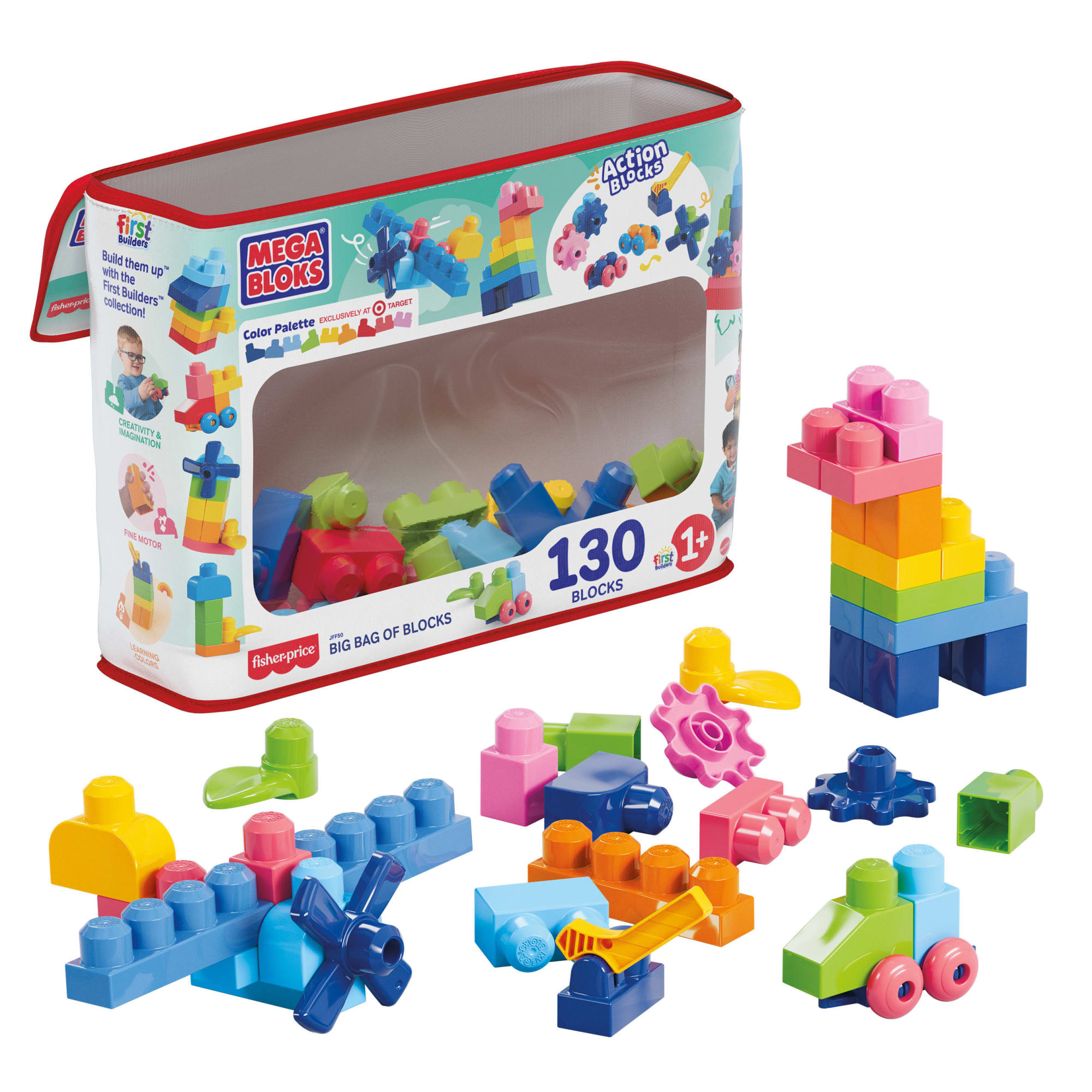 f12cab9bfe3cc41b7b49265423ea0626b1dca6f3 MEGA BLOKS First Builders Big Bag Of Blocks Toy Blocks With Storage Bag (130 Pieces) For Toddler - Image 1