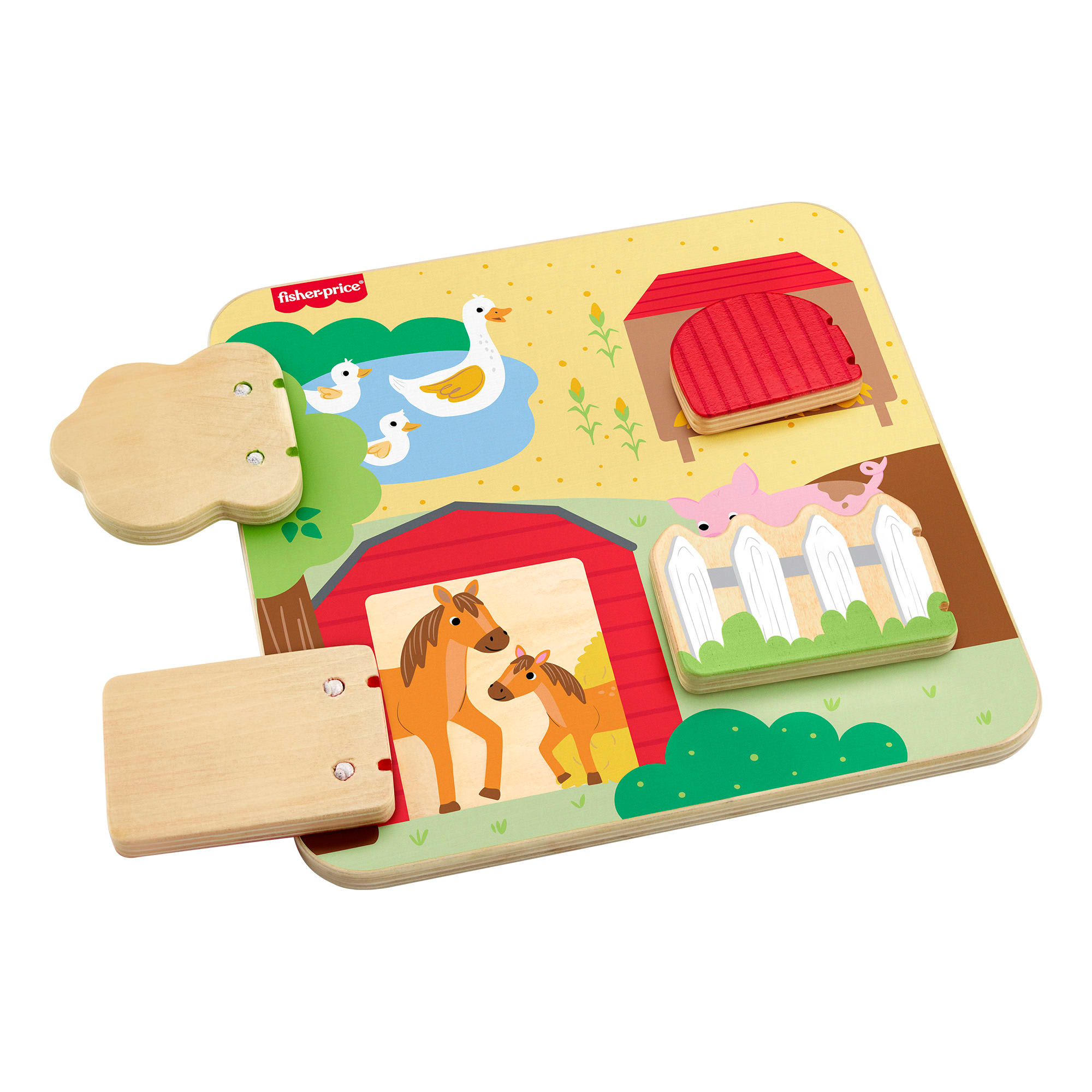 f3jvfs6zsmr8km13qx1m Fisher-Price Wooden Farm Animal Board Busy Activity Toy For Baby & Toddler, 1 Wood Piece - Image 1